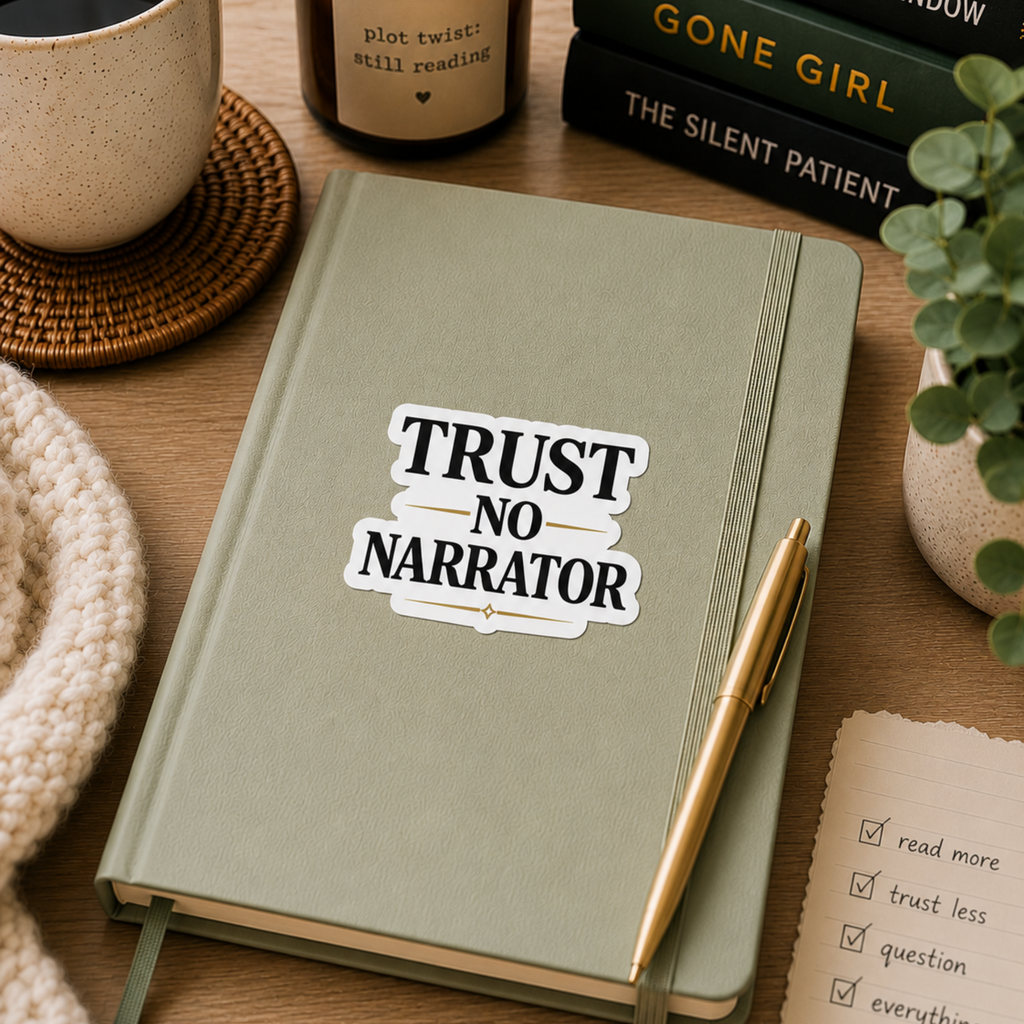 Trust No Narrator Sticker, Psychological Thriller Reader Gift, Mystery Book Lover Vinyl Sticker, Laptop Kindle Journal Decal
