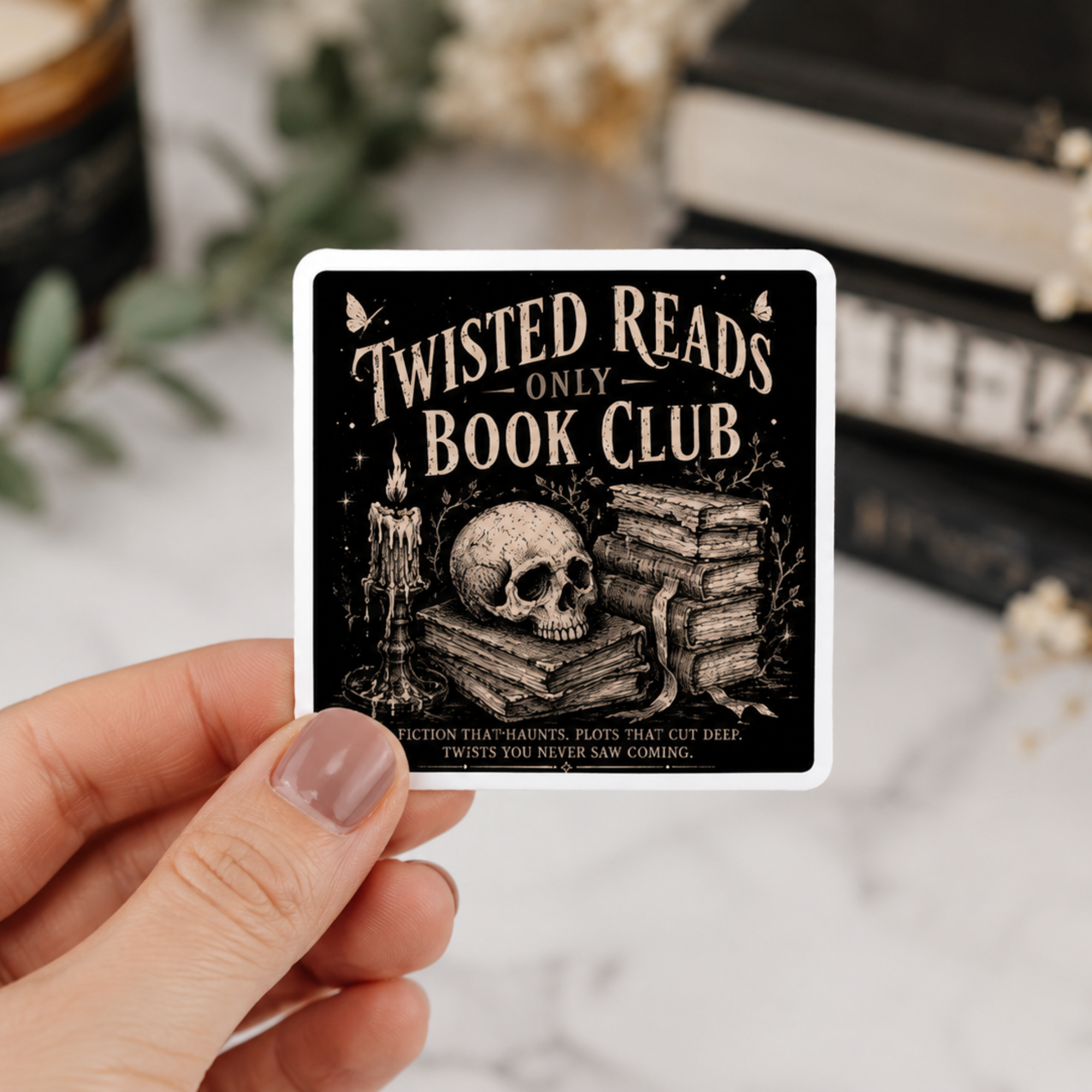 Twisted Reads Only Book Club Sticker, Thriller Reader Sticker, Gothic Book Lover Decal, Dark Academia Skull Sticker, BookTok Gift