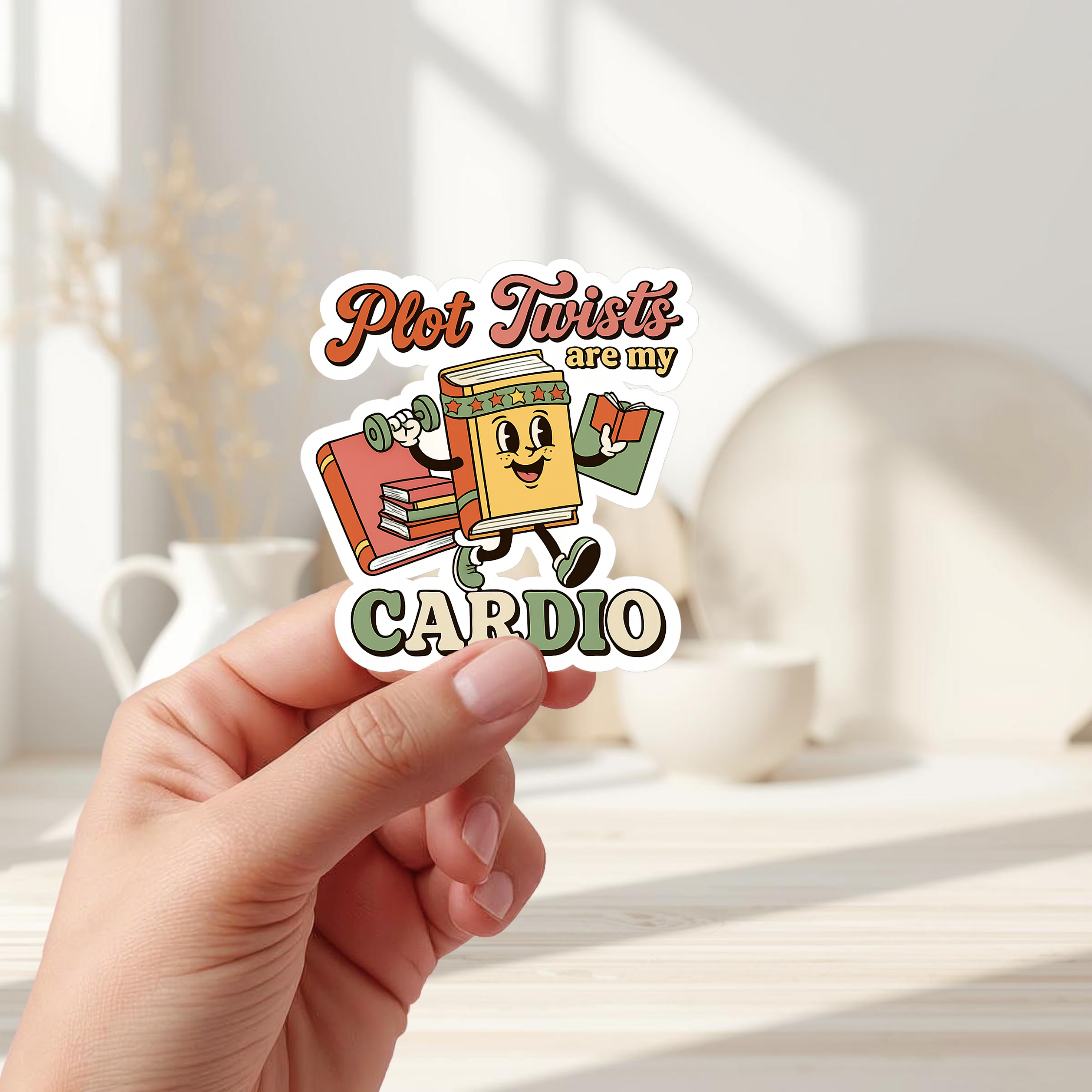 Plot Twists Are My Cardio Glossy Sticker - Retro Book Lover Gift, Funny Bookish Sticker, Planner, Water Bottle & Laptop Sticker