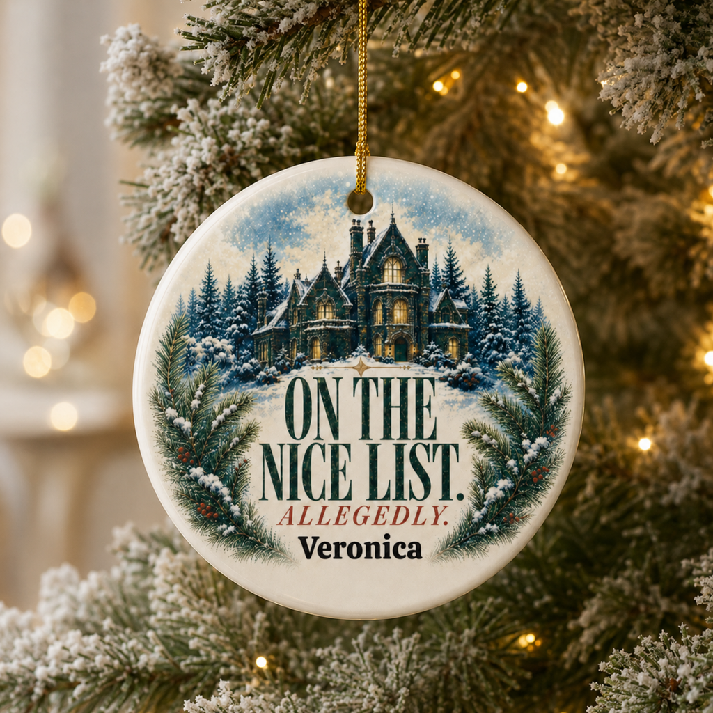 Personalized Mystery Reader Christmas Ornament, On the Nice List Allegedly, Book Lover Holiday Decor, Literary Gift