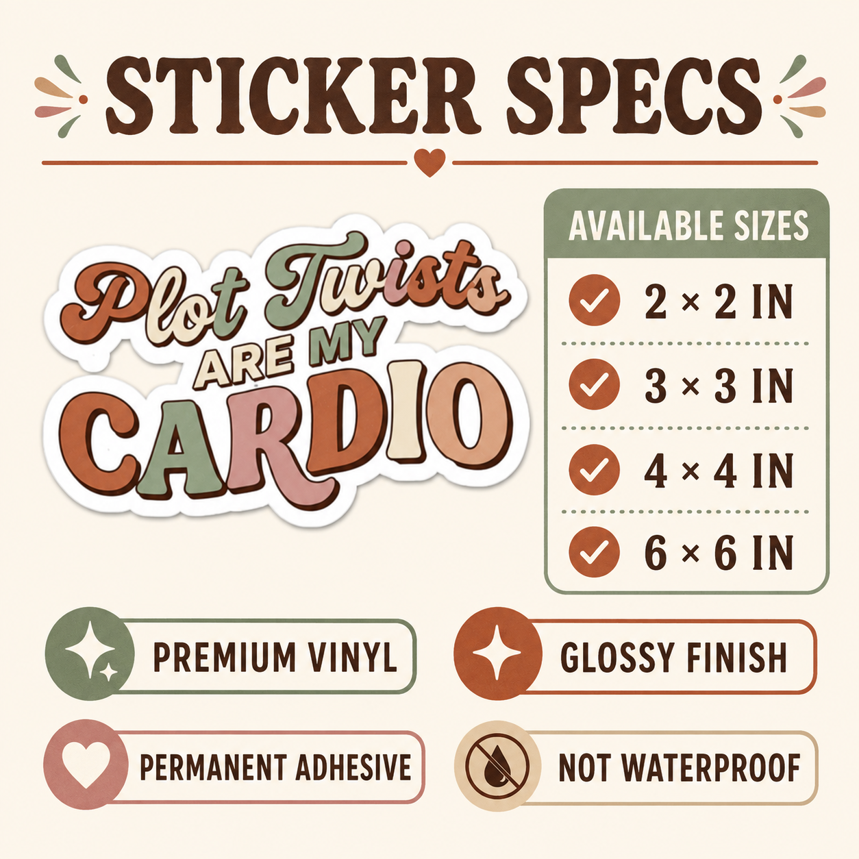Plot Twists Are My Cardio Sticker, Book Lover Decal, Literary Reader Gift, Bookish Journal Decor, Laptop and Kindle Sticker, Reader Gift