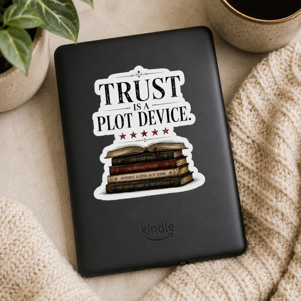 Trust Is a Plot Device Sticker, Mystery Reader Sticker, Psychological Thriller Book Lover Gift, Book Stack Vinyl Decal, Kindle Sticker