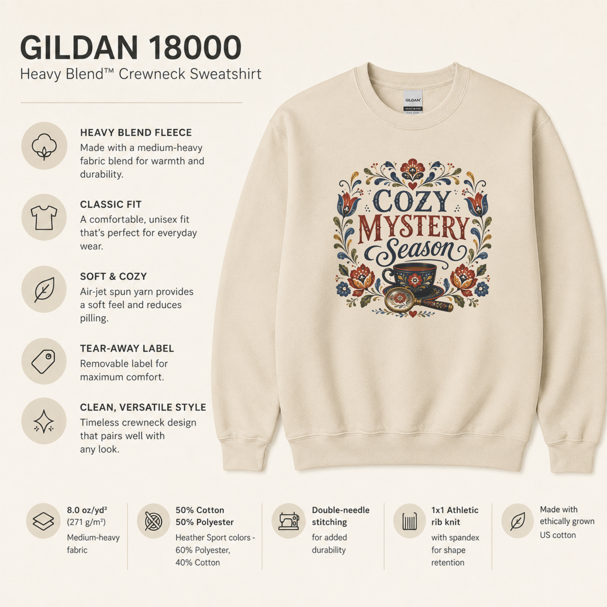 Cozy Mystery Season Sweatshirt, Book Lover Sweatshirt, Cozy Mystery Gift, Folk Art Bookish Sweatshirt