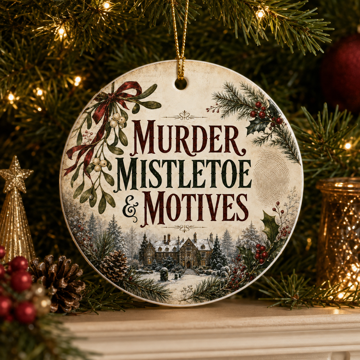 Murder Mistletoe & Motives Ornament, Mystery Reader Christmas Gift, Thriller Book Lover Ornament, Bookish Holiday Decor