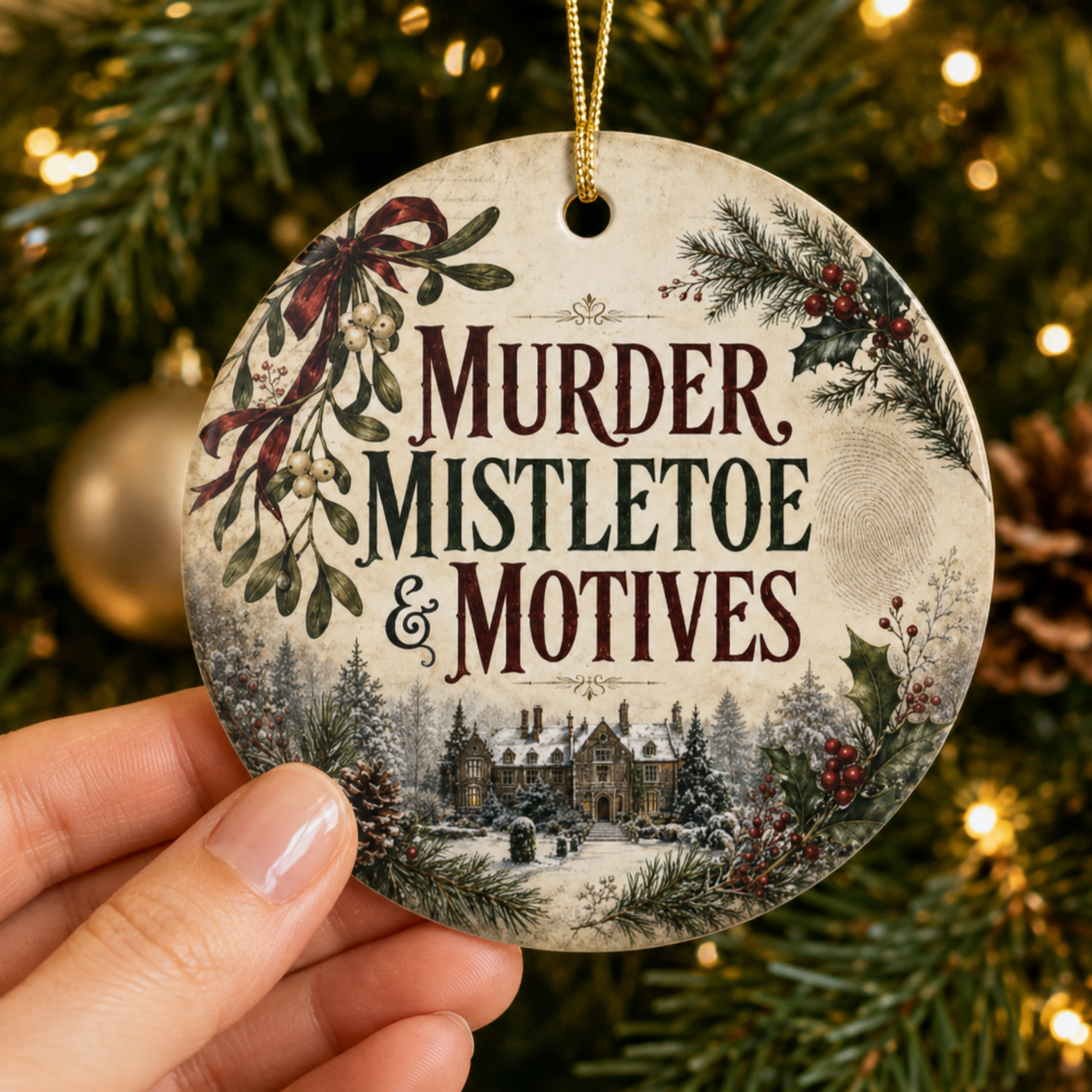 Murder Mistletoe & Motives Ornament, Mystery Reader Christmas Gift, Thriller Book Lover Ornament, Bookish Holiday Decor