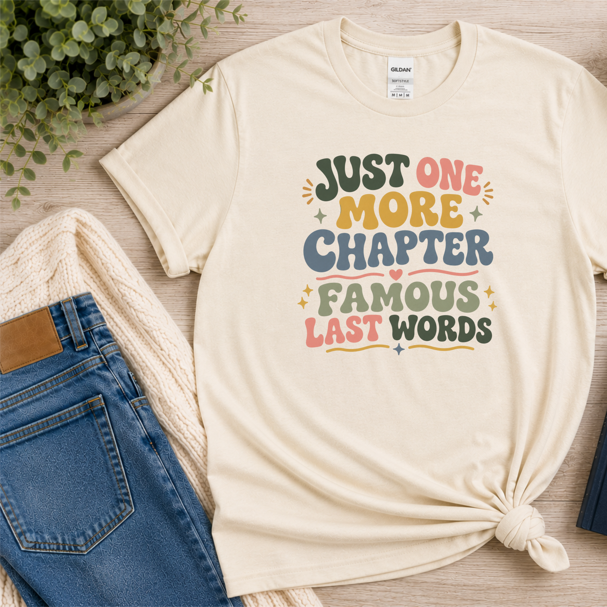 Just One More Chapter Famous Last Words Tshirt Retro Book Lover Tee Funny Bookish Reader Shirt Reading Gift Bookworm Boho Bibliophile