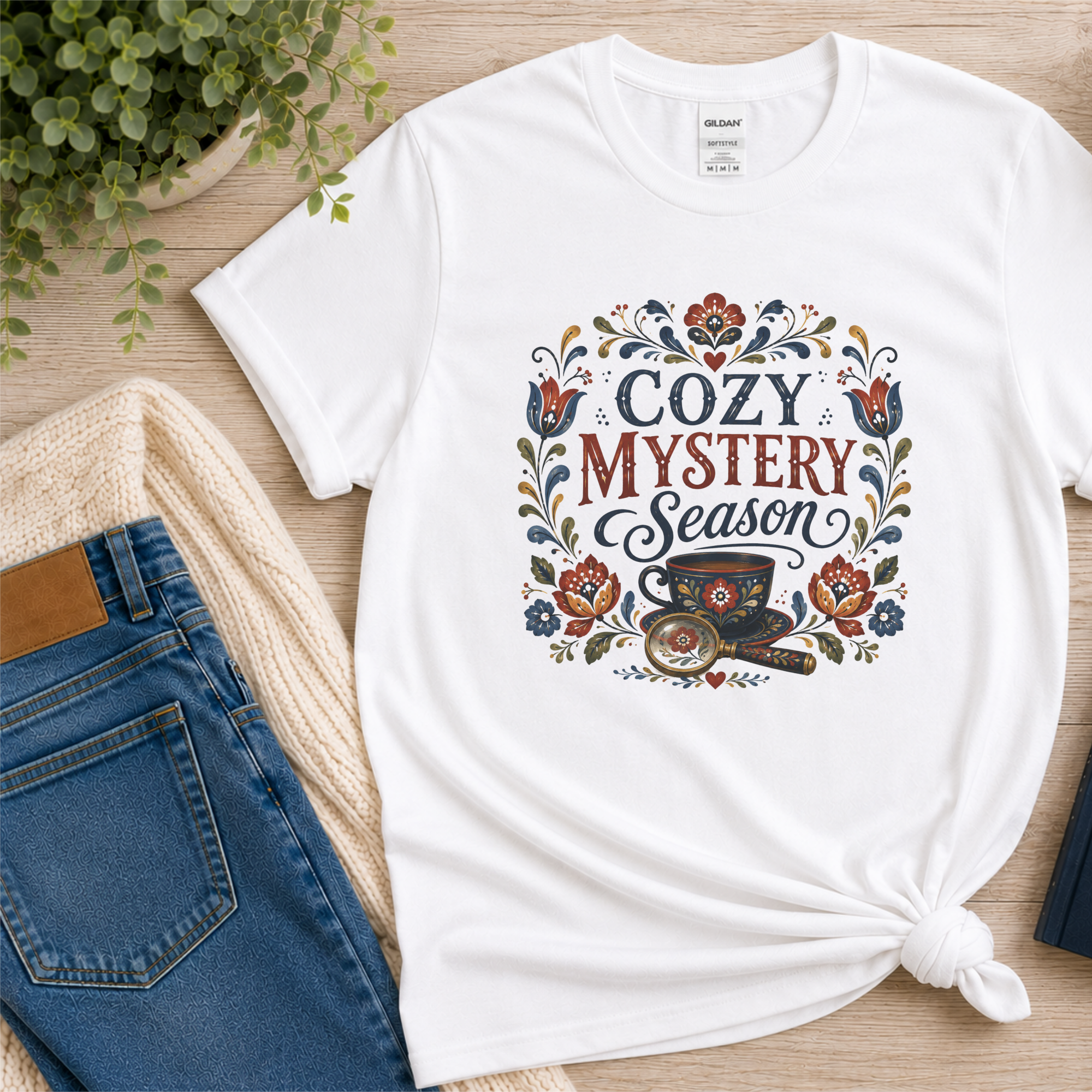 Cozy Mystery Season Shirt, Mystery Book Lover Gift, Book Club Shirt, Reading Shirt, Folk Art Bookish Tee, Cozy Reader Gift