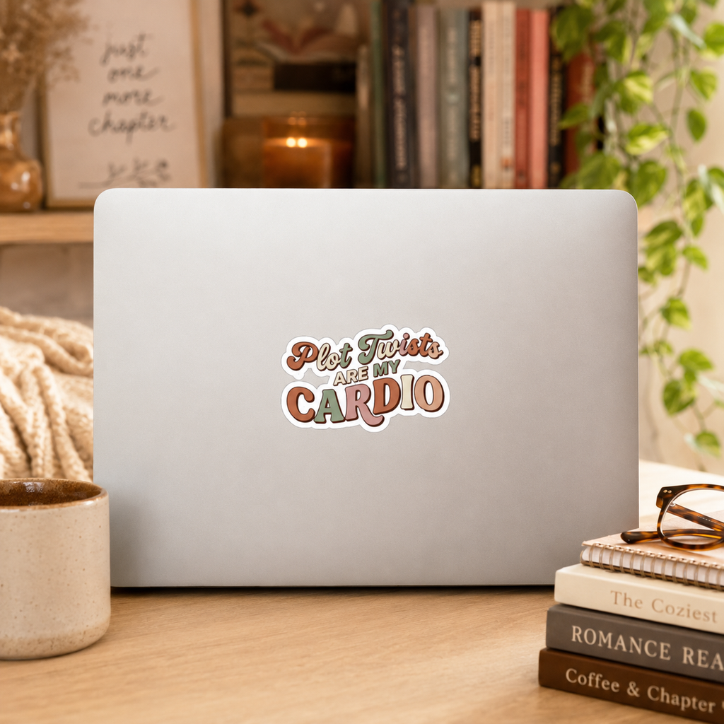 Plot Twists Are My Cardio Sticker, Book Lover Decal, Literary Reader Gift, Bookish Journal Decor, Laptop and Kindle Sticker, Reader Gift