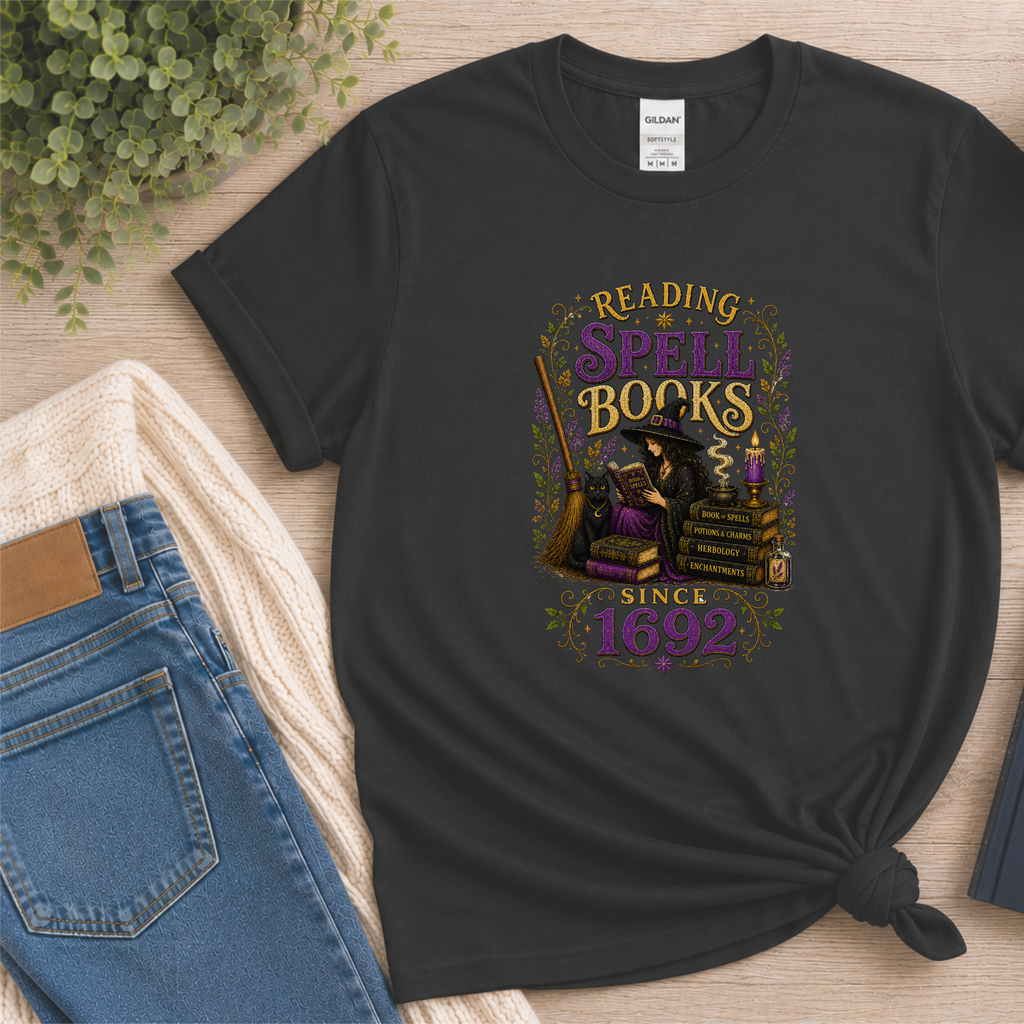 Reading Spell Books Since 1692 Shirt, Witch Shirt, Witchcore Tee, Salem Massachusetts Gift, Gothic Romance Book Lover Tee