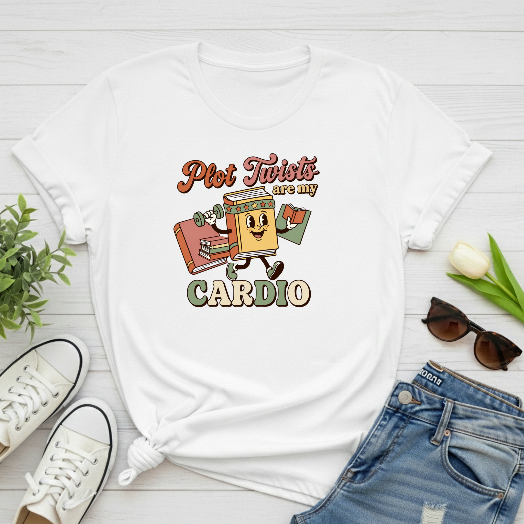 Plot Twists Cardio T-Shirt | Funny BookTok Reader Tee | Book Lover Gift | Retro Groovy Bookworm Book Club Shirt