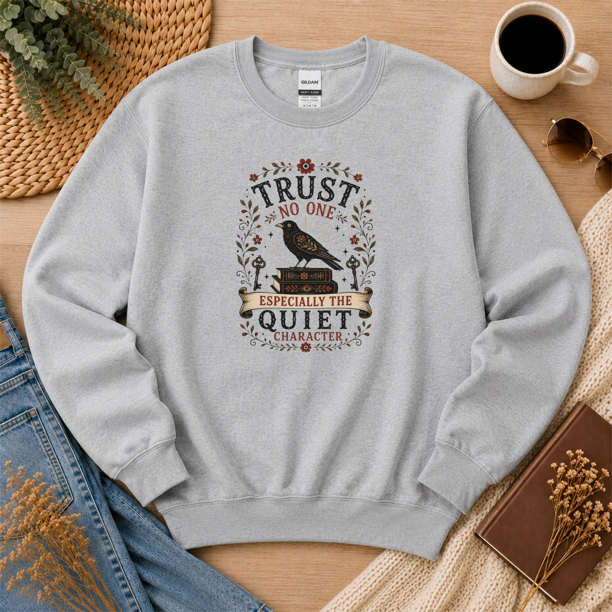 Trust No One Sweatshirt, Psychological Thriller Reader Gift, Quiet Character Crewneck, Mystery Book Lover Sweatshirt