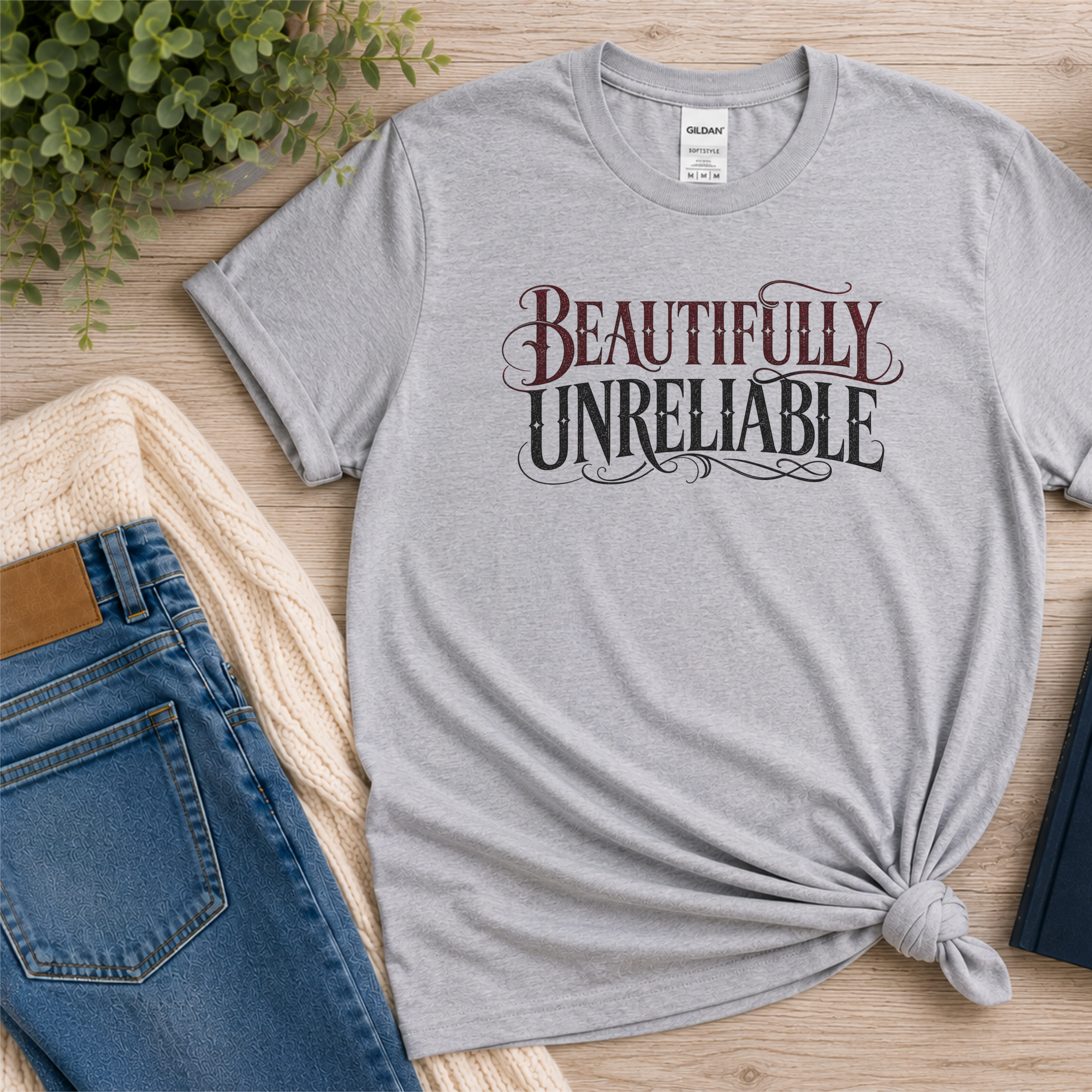 Beautifully Unreliable T-Shirt, Psychological Thriller Reader Shirt, Minimalist Book Lover Tee, Reader Gift