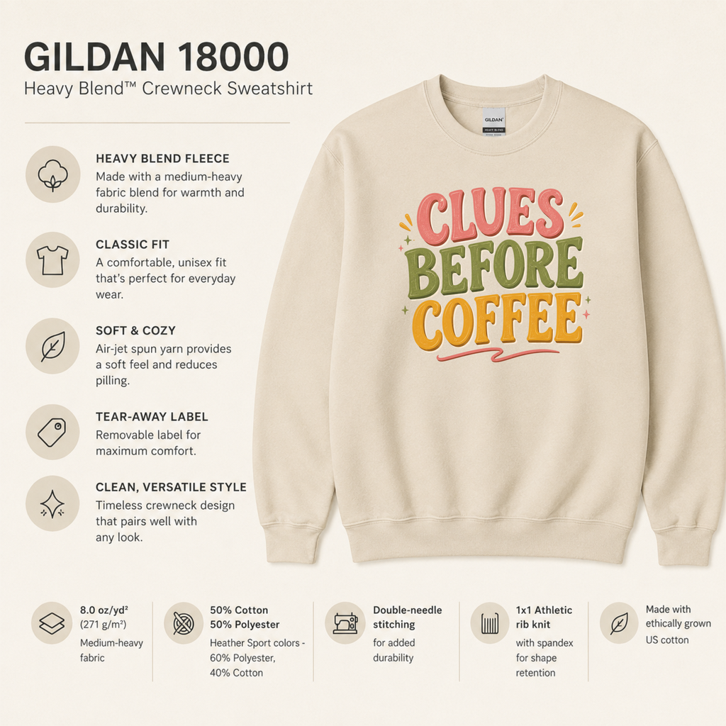 Clues Before Coffee Sweatshirt, Mystery Reader Sweatshirt, Cozy Mystery Gift, Detective Book Lover Crewneck, Bookish Apparel