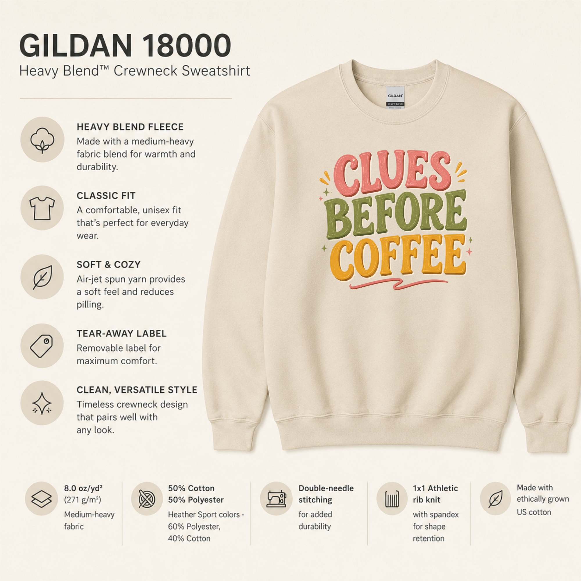 Clues Before Coffee Sweatshirt, Mystery Reader Sweatshirt, Cozy Mystery Gift, Detective Book Lover Crewneck, Bookish Apparel