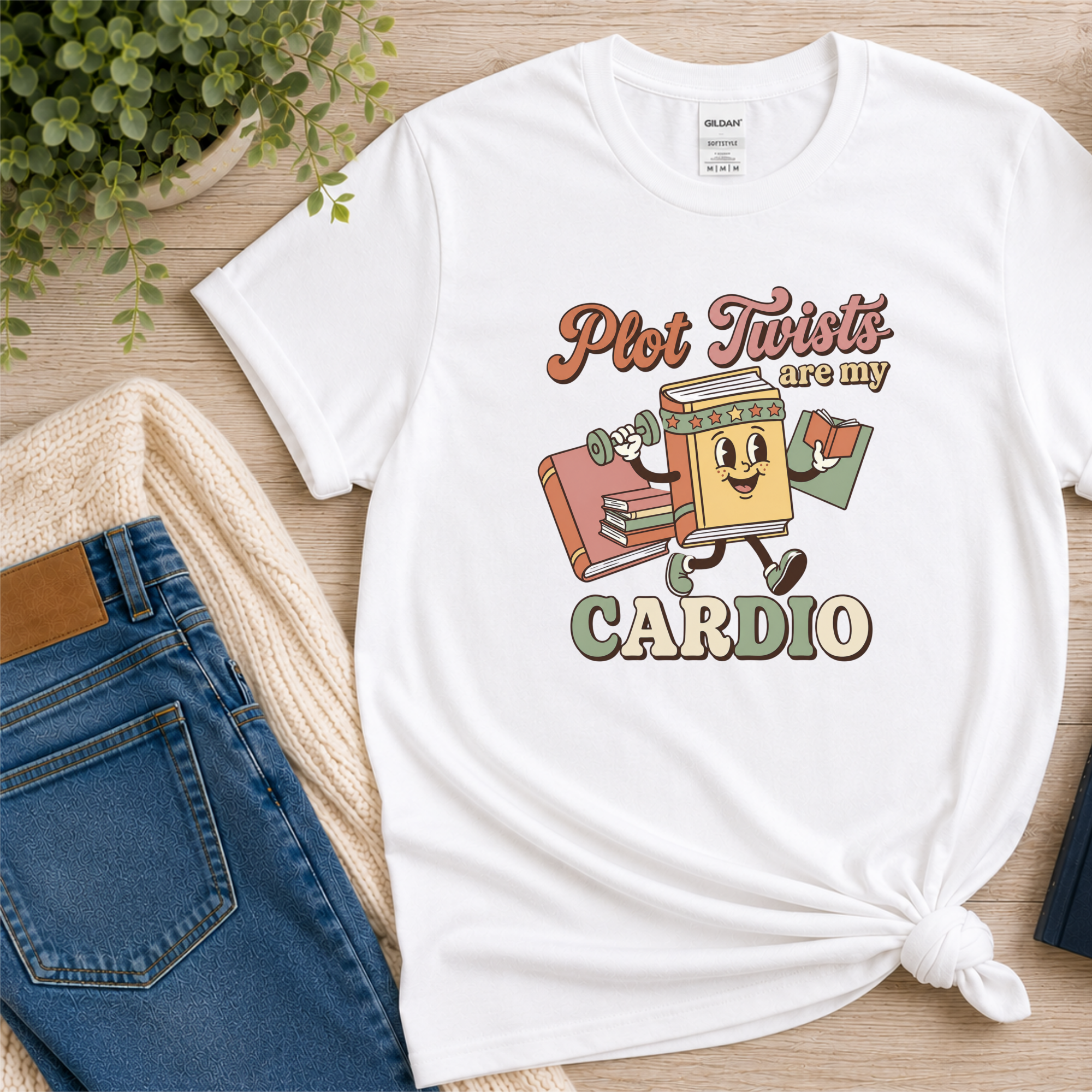 Plot Twists Are My Cardio T-Shirt, Funny BookTok Reader Tee, Book Lover Gift, Retro Bookworm Book Club Shirt