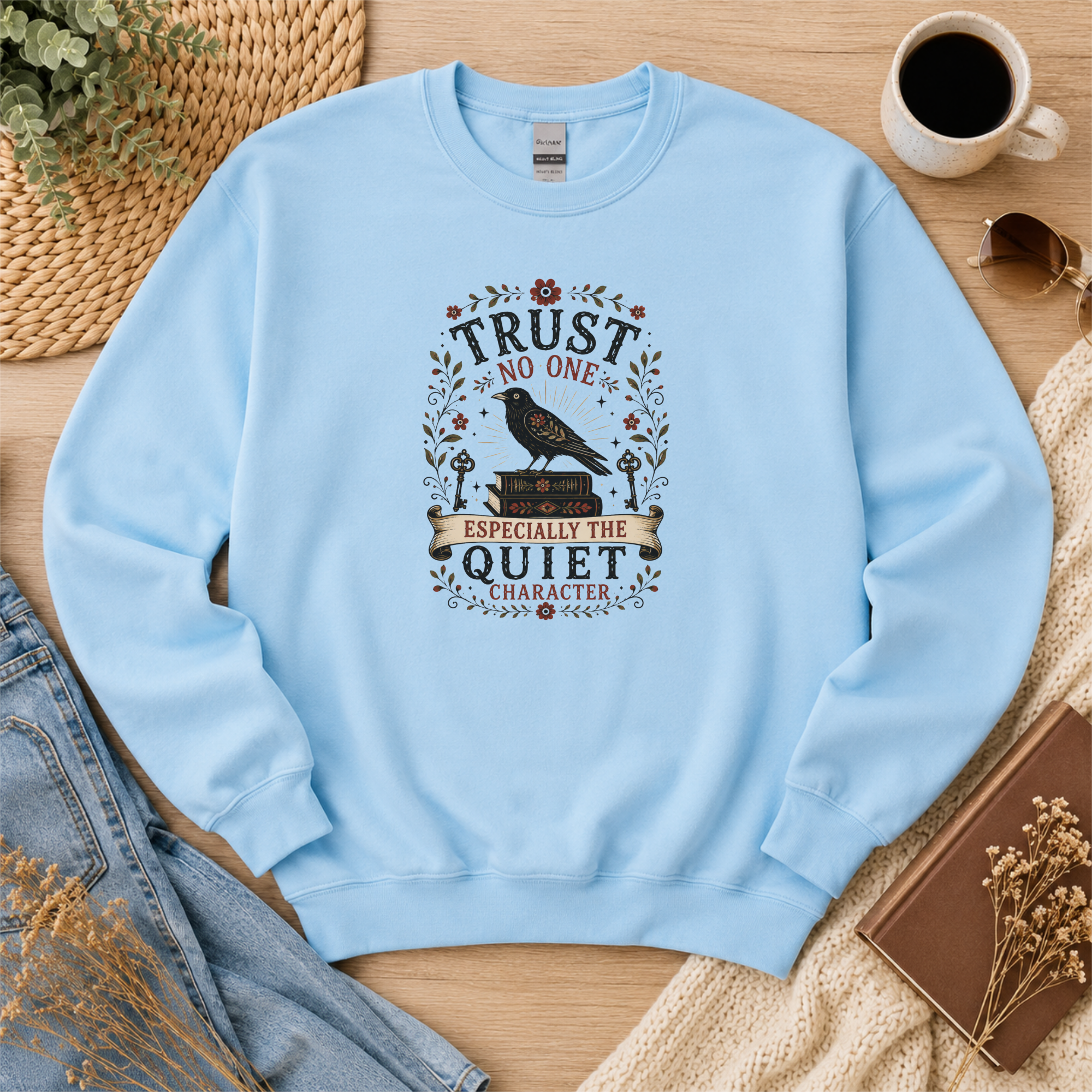 Trust No One Sweatshirt, Psychological Thriller Reader Gift, Quiet Character Crewneck, Mystery Book Lover Sweatshirt