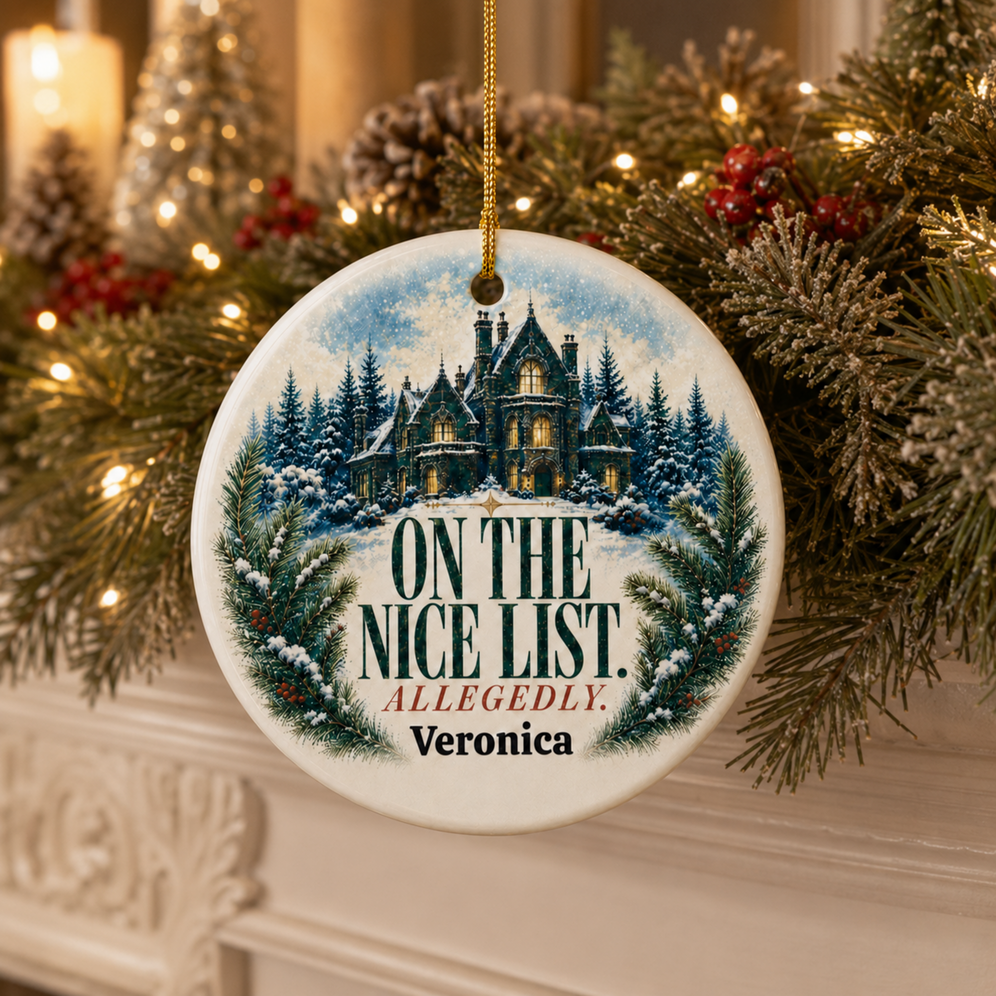 Personalized Mystery Reader Christmas Ornament, On the Nice List Allegedly, Book Lover Holiday Decor, Literary Gift