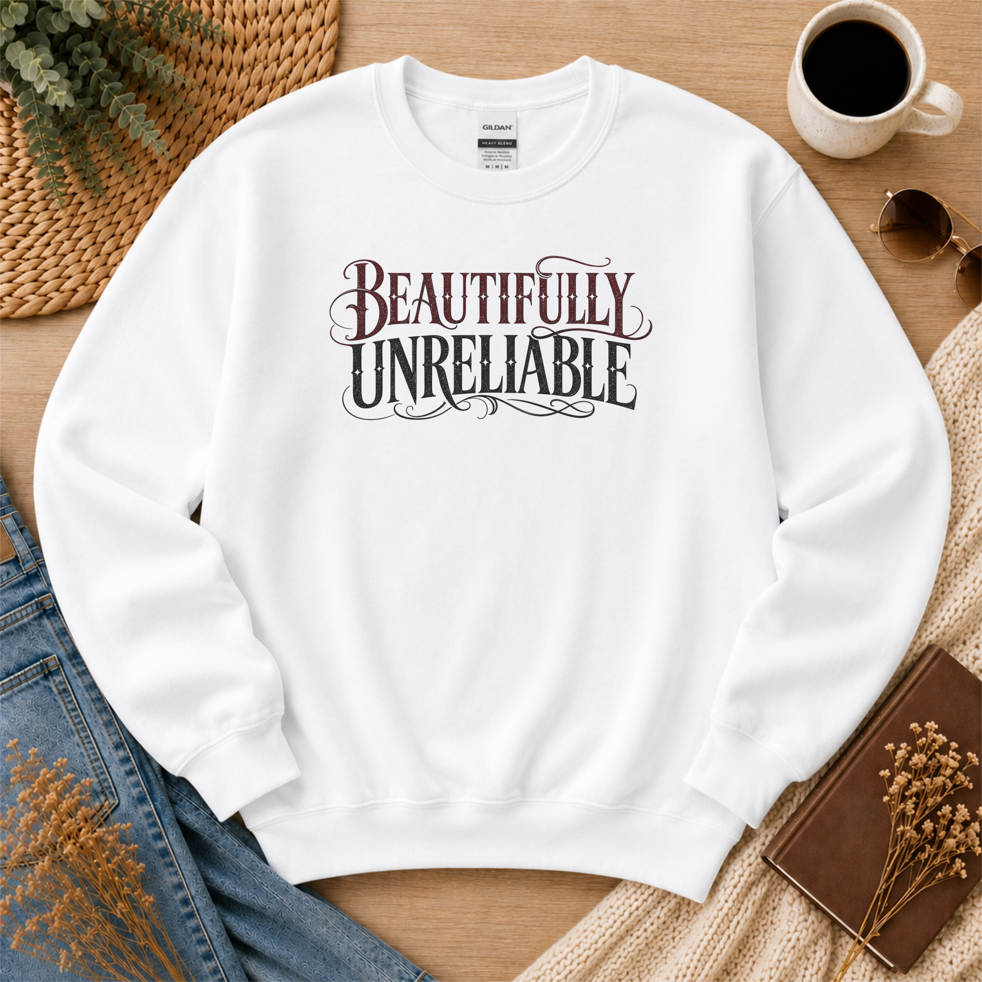 Beautifully Unreliable Sweatshirt, Psychological Thriller Reader Crewneck, Minimalist Book Lover Gift