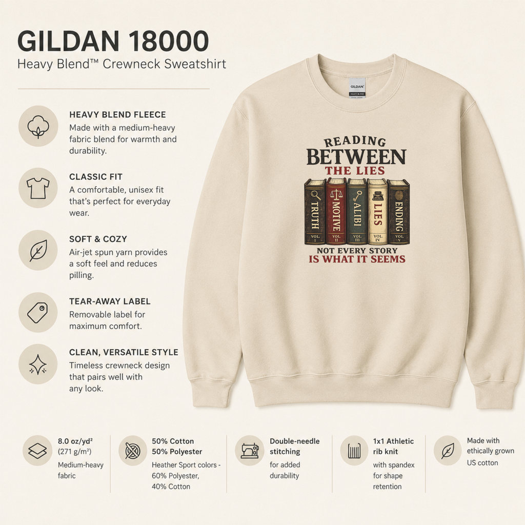 Reading Between the Lies Sweatshirt, Psychological Thriller Reader Sweatshirt, Mystery Book Lover Gift, Book Club Crewneck, Cozy Reader Sweatshirt