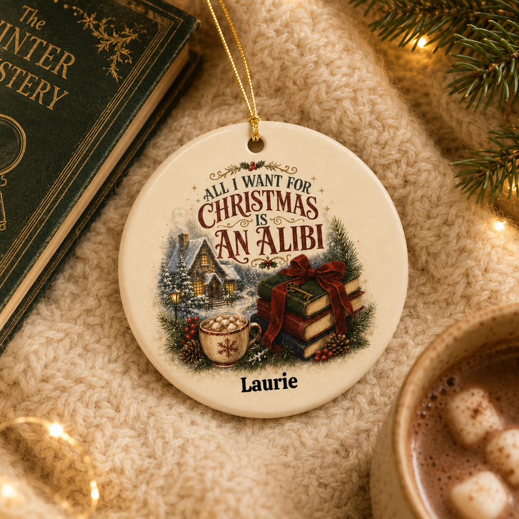 Mystery Reader Christmas Ornament, All I Want for Christmas Is an Alibi, Book Lover Holiday Decor, Personalized Family Tree Gift Idea