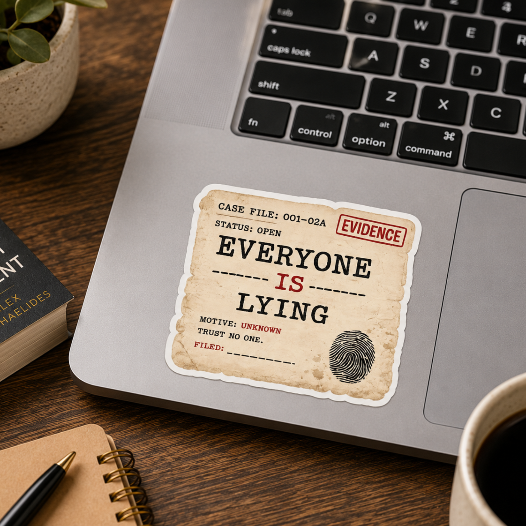 Everyone Is Lying Sticker, Psychological Thriller Sticker, Mystery Reader Gift, Detective Case File Laptop Sticker