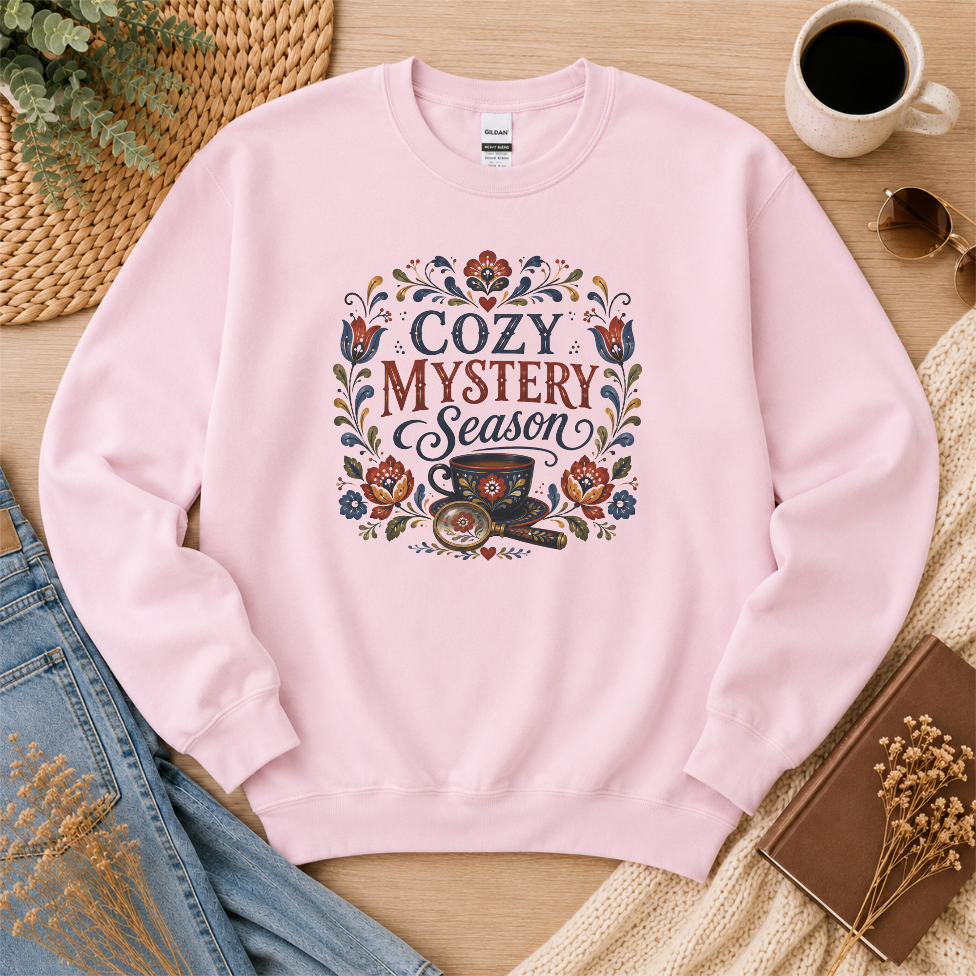 Cozy Mystery Season Sweatshirt, Book Lover Sweatshirt, Cozy Mystery Gift, Folk Art Bookish Sweatshirt