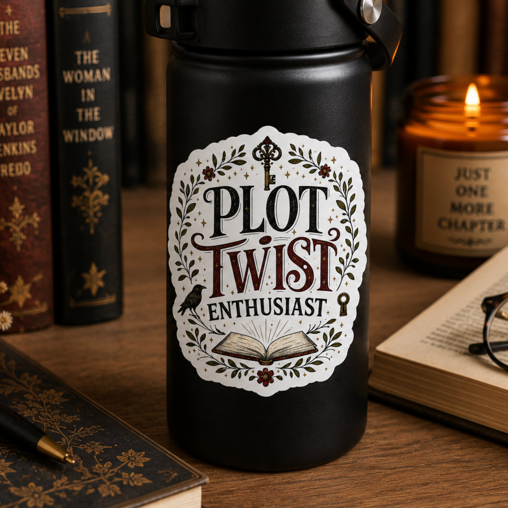 Thriller Reader Sticker, Plot Twist Enthusiast Sticker, Mystery Book Lover Gift, Kindle Laptop Water Bottle Sticker