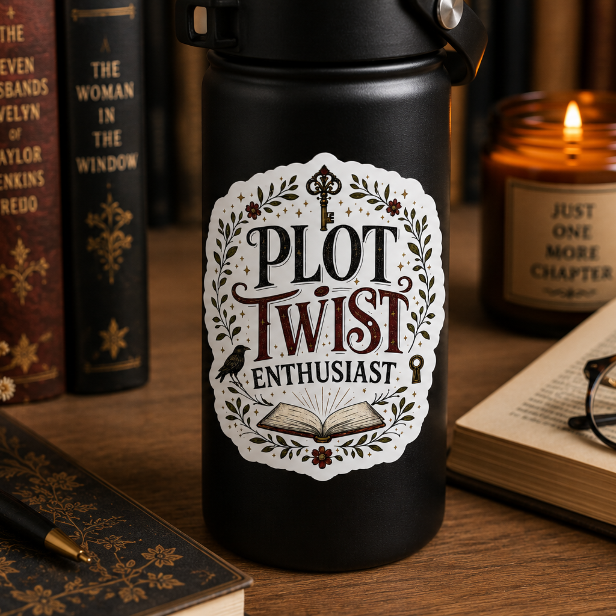 Thriller Reader Sticker, Plot Twist Enthusiast Sticker, Mystery Book Lover Gift, Kindle Laptop Water Bottle Sticker