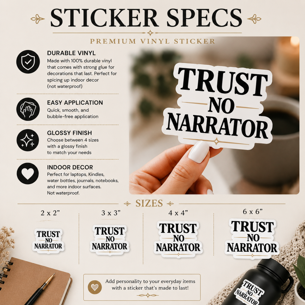 Trust No Narrator Sticker, Psychological Thriller Reader Gift, Mystery Book Lover Vinyl Sticker, Laptop Kindle Journal Decal