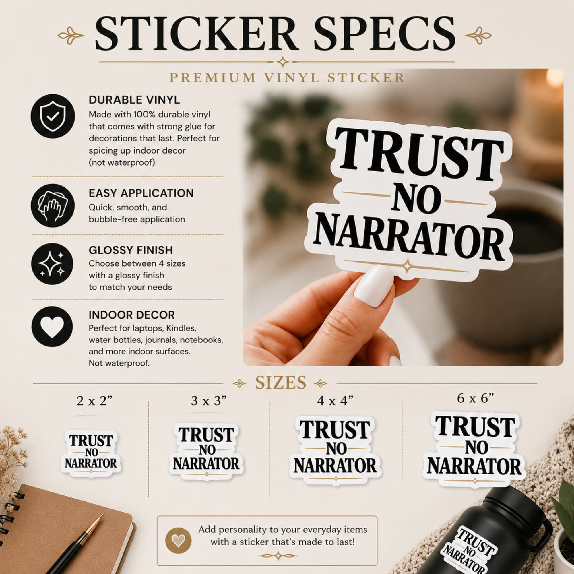 Trust No Narrator Sticker, Psychological Thriller Reader Gift, Mystery Book Lover Vinyl Sticker, Laptop Kindle Journal Decal