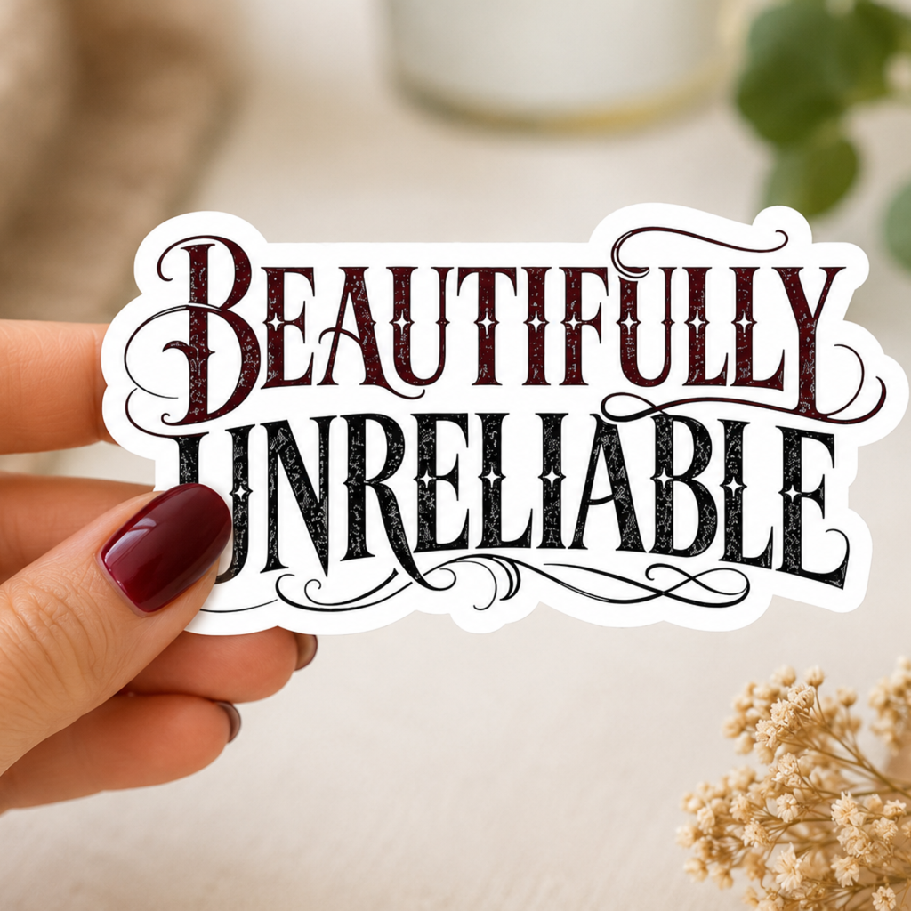 Beautifully Unreliable Sticker, Dark Romance Book Sticker, Gothic Bookish Decal, Reader Gift, Kindle Sticker, Laptop Sticker