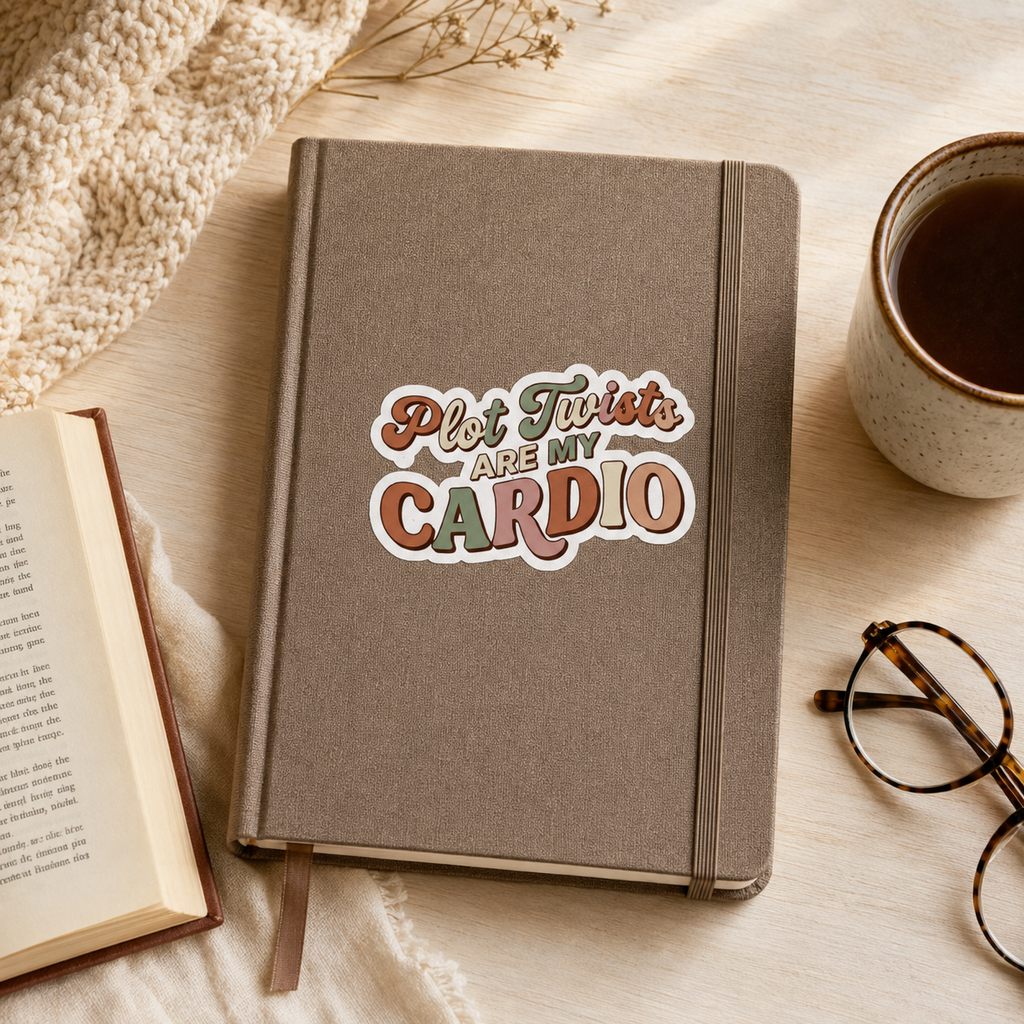 Plot Twists Are My Cardio Sticker, Book Lover Decal, Literary Reader Gift, Bookish Journal Decor, Laptop and Kindle Sticker, Reader Gift