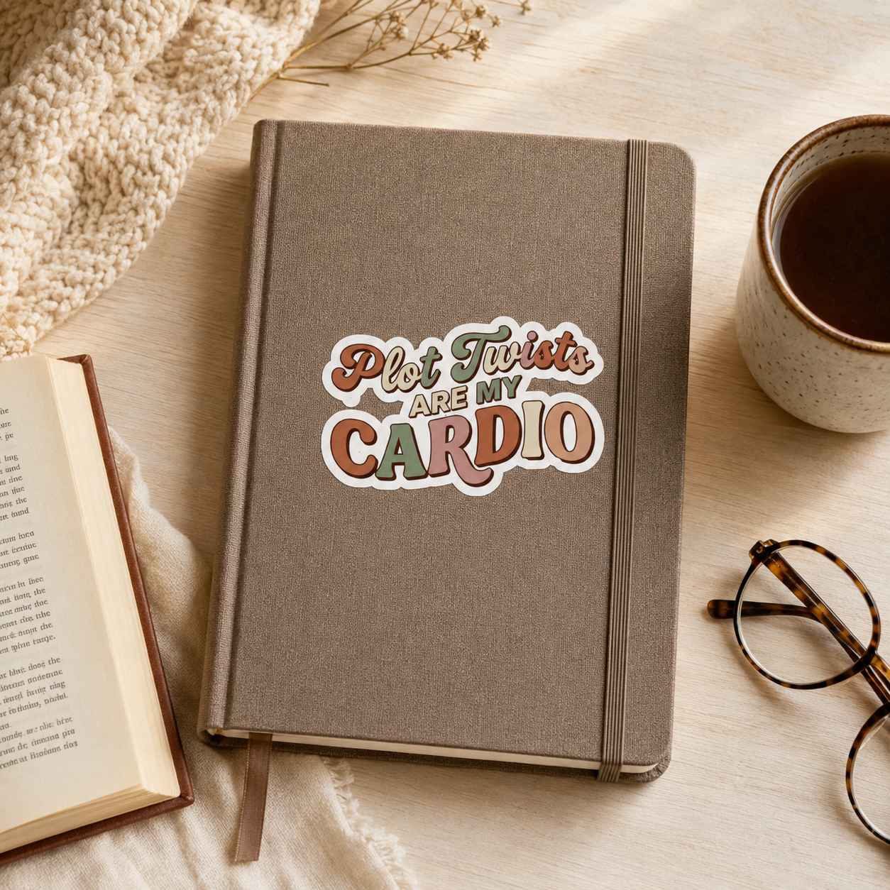 Plot Twists Are My Cardio Sticker, Book Lover Decal, Literary Reader Gift, Bookish Journal Decor, Laptop and Kindle Sticker, Reader Gift