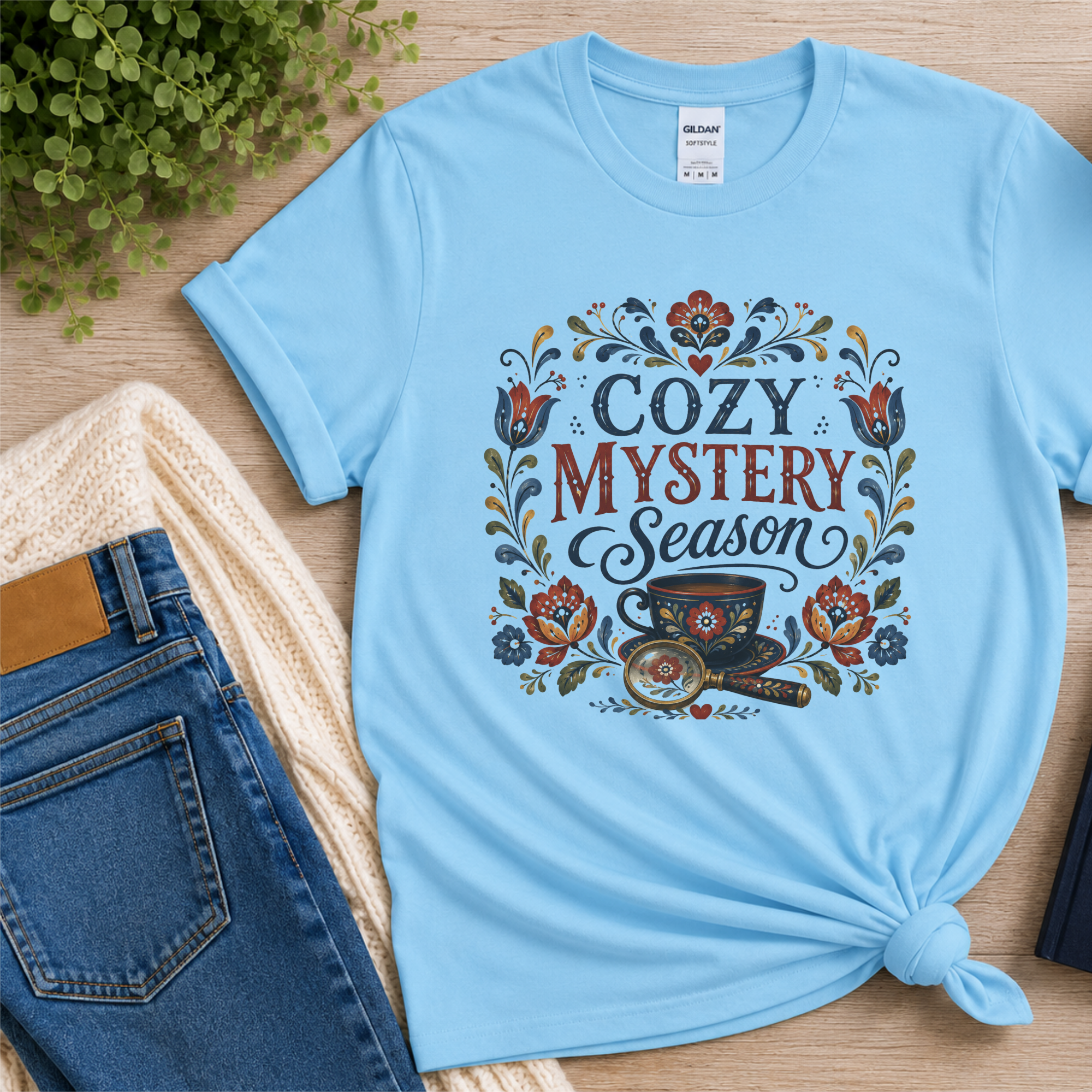 Cozy Mystery Season Shirt, Mystery Book Lover Gift, Book Club Shirt, Reading Shirt, Folk Art Bookish Tee, Cozy Reader Gift