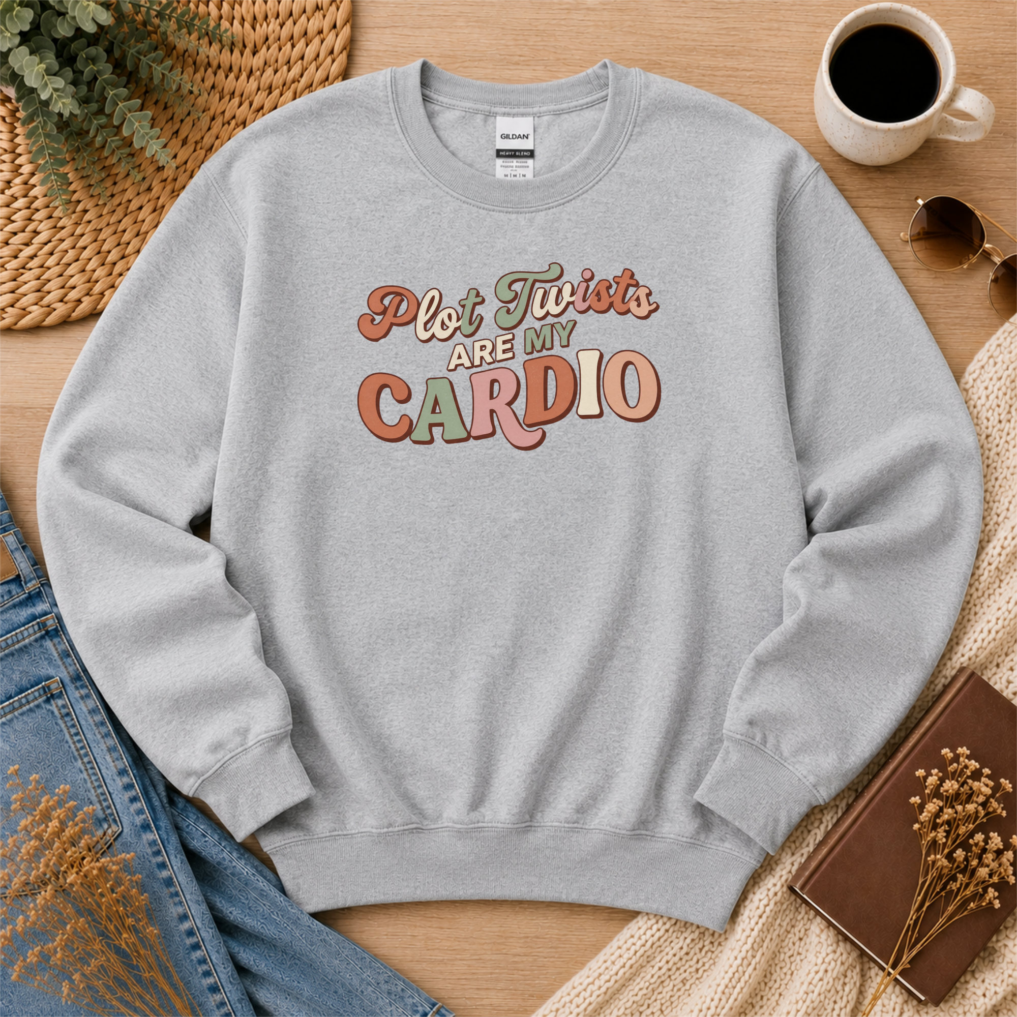 Plot Twists Are My Cardio Sweatshirt, Funny Book Lover Gift, Thriller Reader Crewneck, Reading Sweatshirt