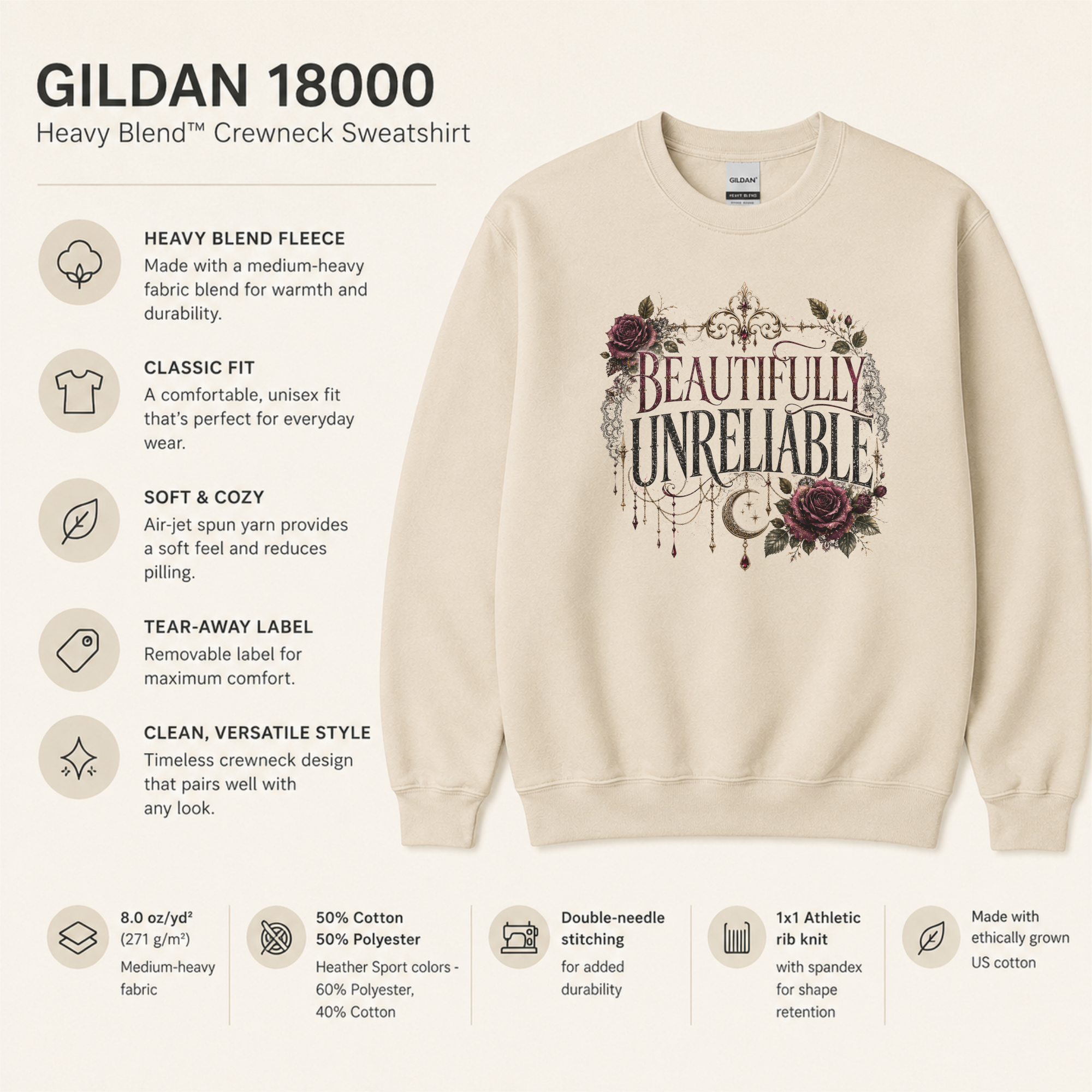 Beautifully Unreliable Sweatshirt, Dark Romance Sweatshirt, Gothic Book Lover Gift, Morally Gray Character Crewneck, Reader Apparel