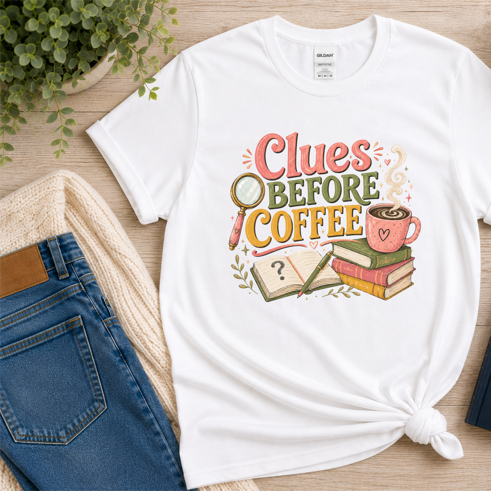Clues Before Coffee Shirt, Mystery Reader T-Shirt, Cozy Mystery Book Lover Tee, Detective Fiction Gift, Book Club Reading Shirt