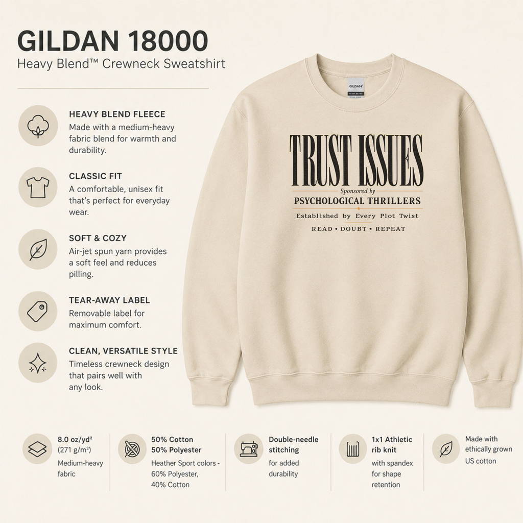 Trust Issues Sweatshirt, Psychological Thriller Sweatshirt, Mystery Reader Gift, Book Lover Crewneck, Suspense Reader Apparel