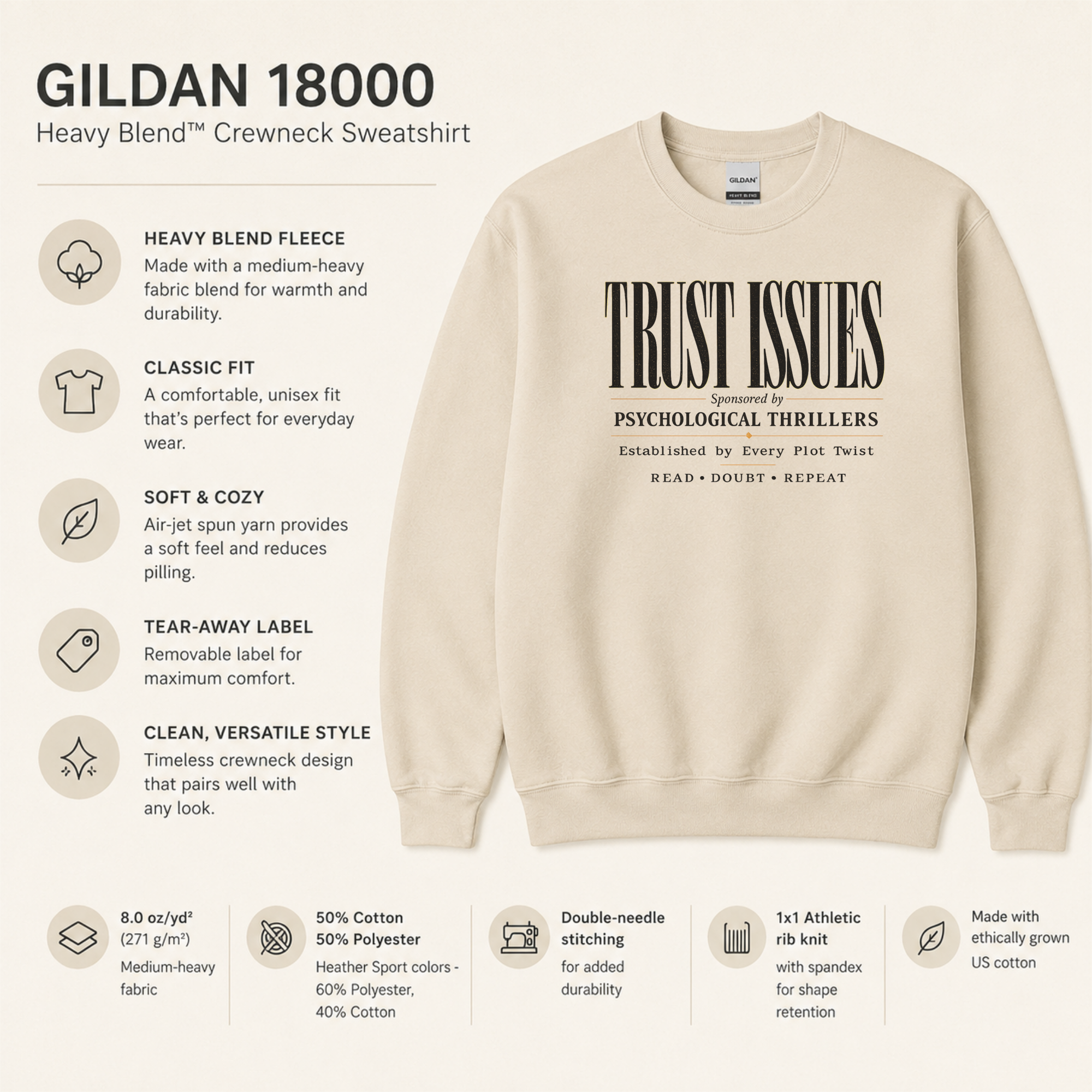 Trust Issues Sweatshirt, Psychological Thriller Sweatshirt, Mystery Reader Gift, Book Lover Crewneck, Suspense Reader Apparel