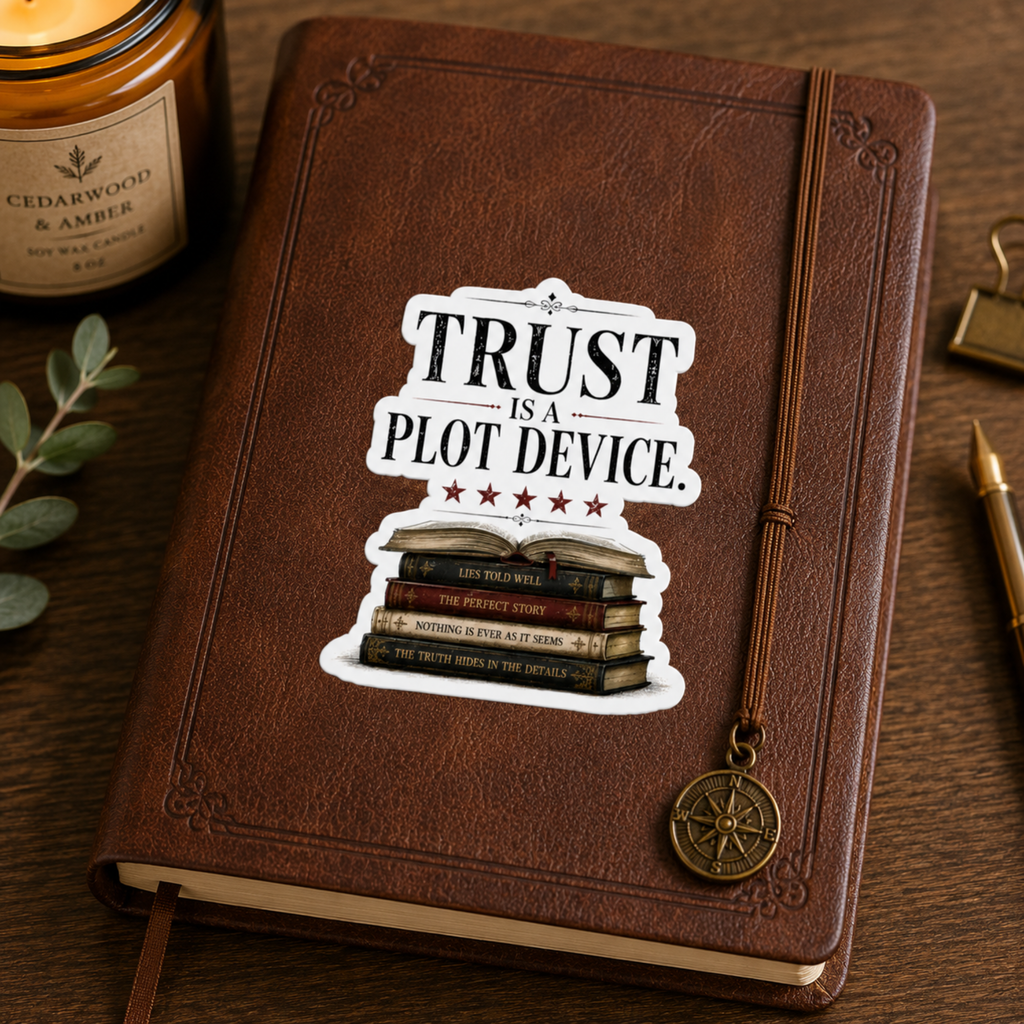 Trust Is a Plot Device Sticker, Mystery Reader Sticker, Psychological Thriller Book Lover Gift, Book Stack Vinyl Decal, Kindle Sticker