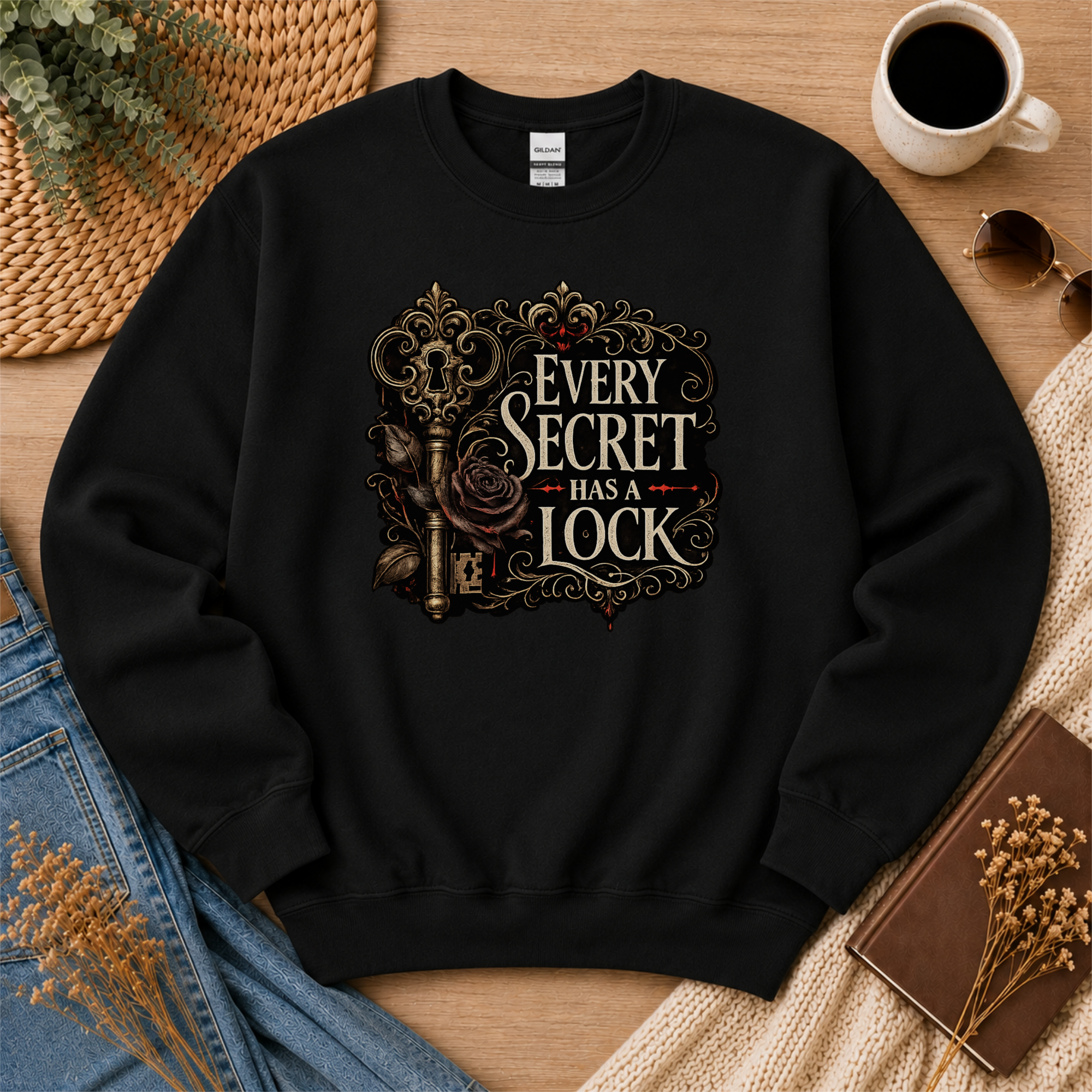 Every Secret Has a Lock Sweatshirt, Gothic Book Lover Sweatshirt, Dark Academia Reader Gift, Mystery Thriller Crewneck