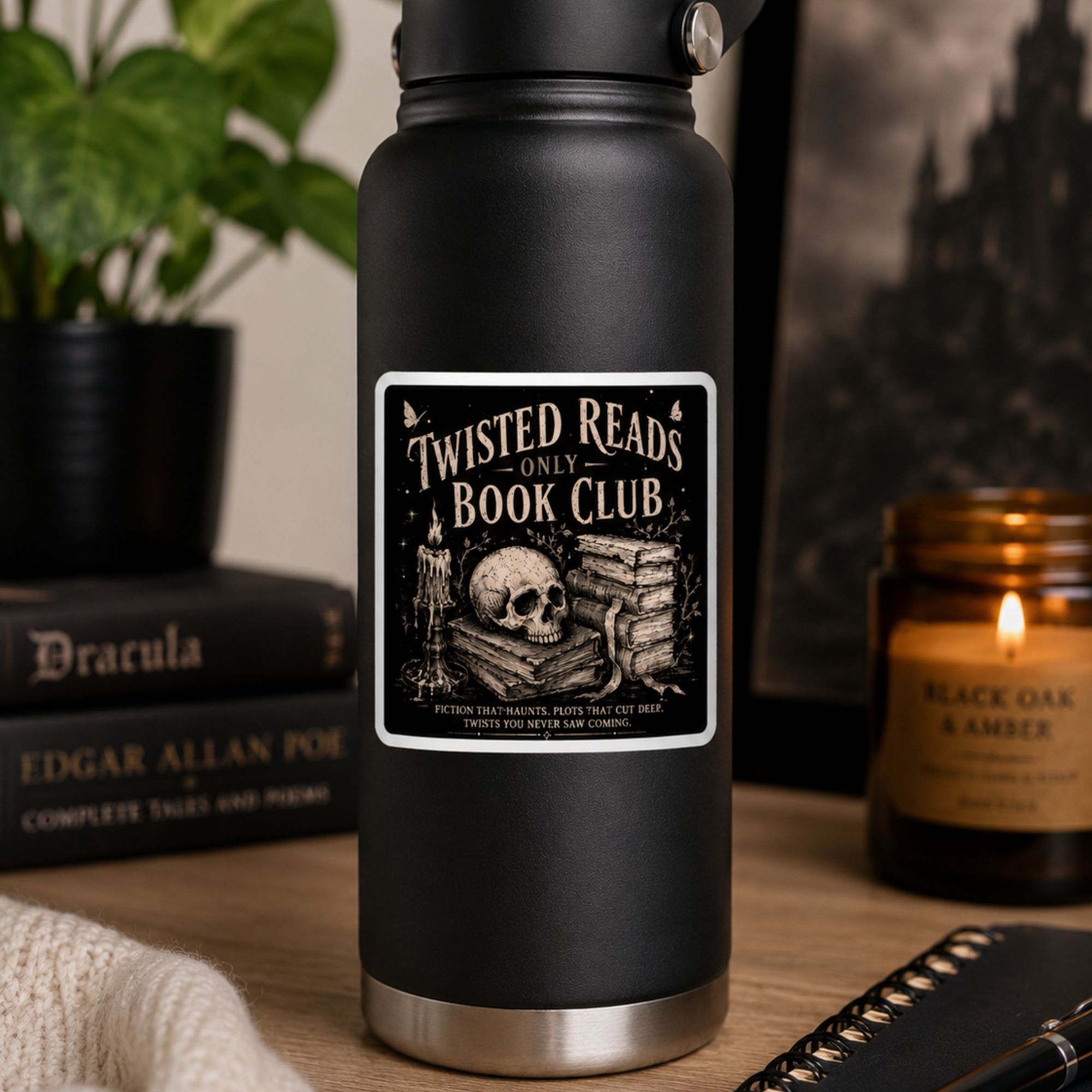 Twisted Reads Only Book Club Sticker, Thriller Reader Sticker, Gothic Book Lover Decal, Dark Academia Skull Sticker, BookTok Gift