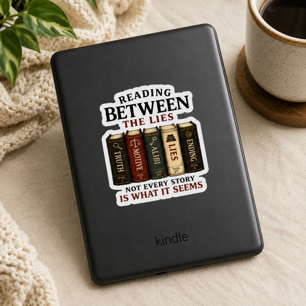 Reading Between the Lies Sticker, Thriller Book Lover Sticker, Mystery Reader Gift, Bookish Vinyl Decal, Kindle Laptop Water Bottle