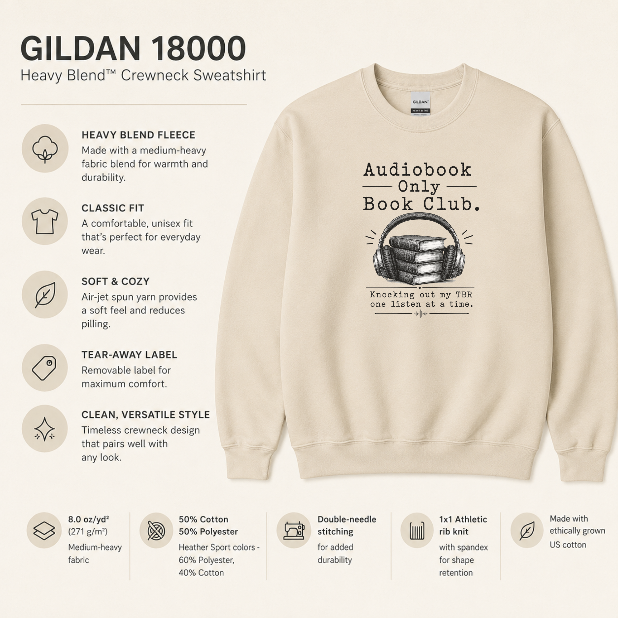 Audiobook Only Book Club Sweatshirt, Audiobook Lover Gift, Reader Crewneck, Cozy Book Club Pullover