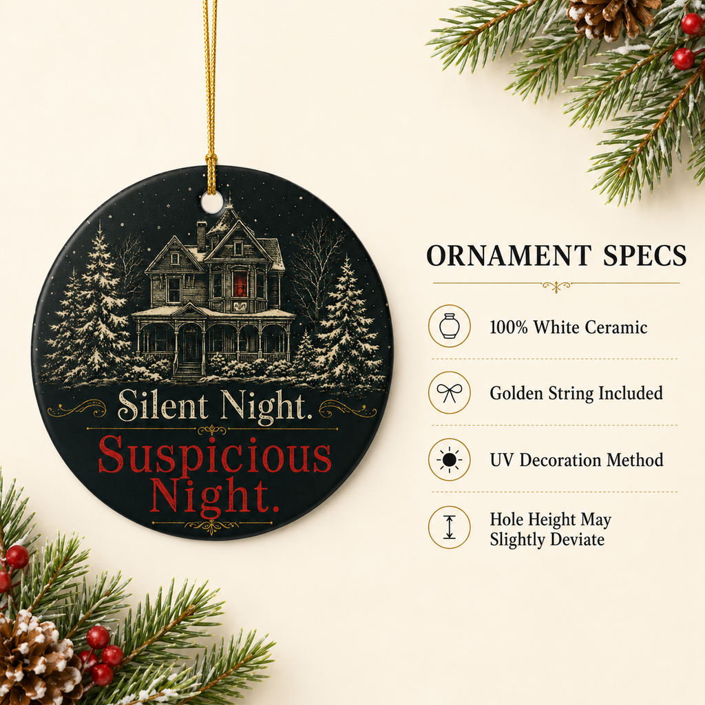 Suspicious Night Christmas Ornament, Mystery Reader Gift, Dark Academia Holiday Decor, Gothic Manor Tree Ornament for Thriller Fans