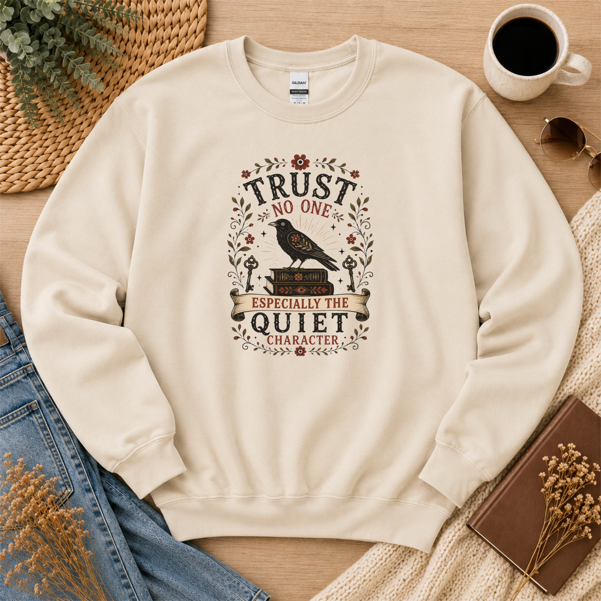 Trust No One Sweatshirt, Psychological Thriller Reader Gift, Quiet Character Crewneck, Mystery Book Lover Sweatshirt
