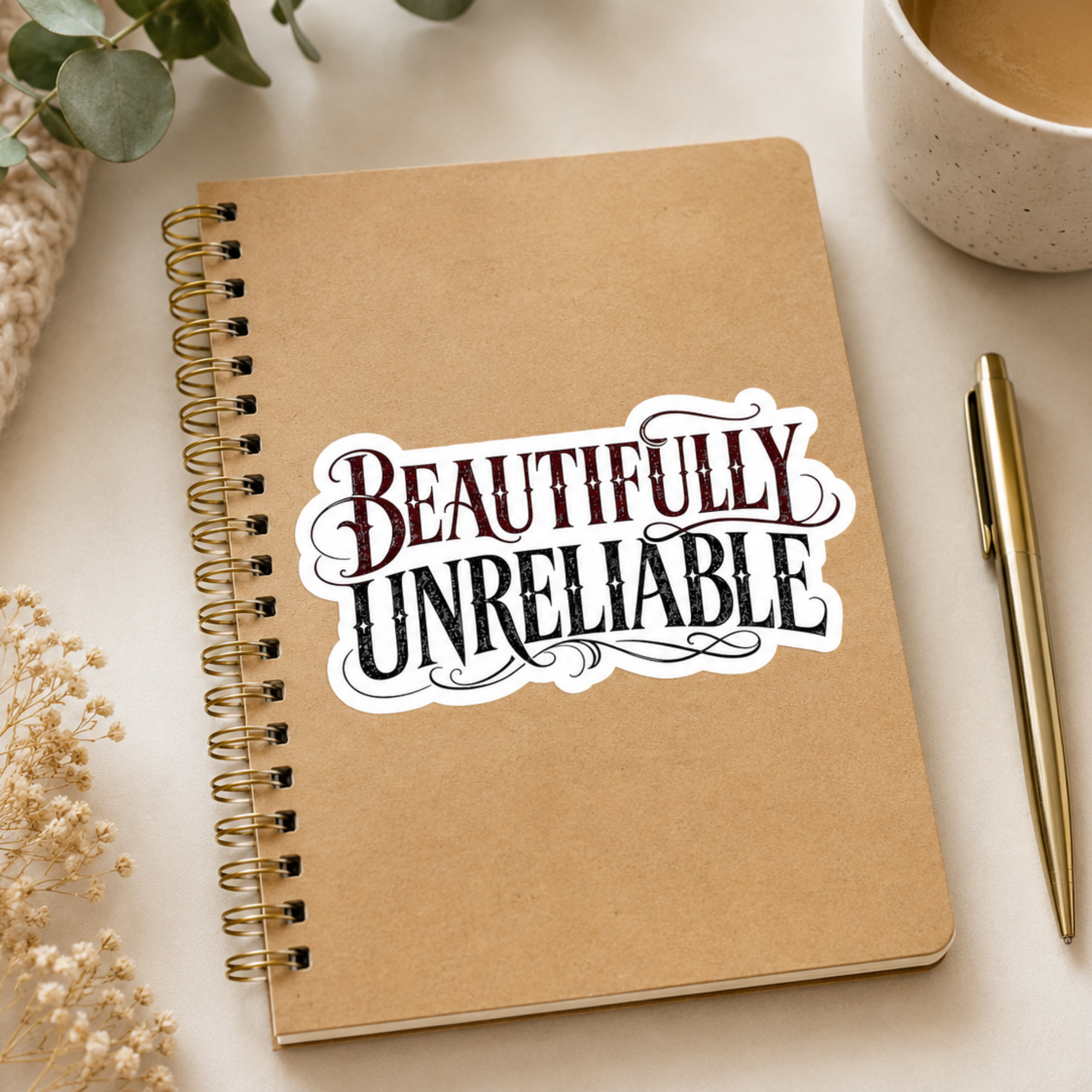 Beautifully Unreliable Sticker, Dark Romance Book Sticker, Gothic Bookish Decal, Reader Gift, Kindle Sticker, Laptop Sticker