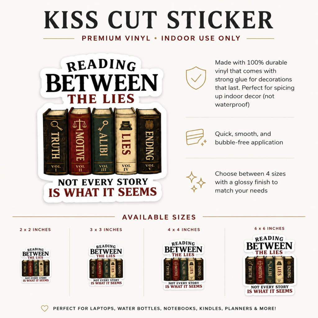 Reading Between the Lies Sticker, Thriller Book Lover Sticker, Mystery Reader Gift, Bookish Vinyl Decal, Kindle Laptop Water Bottle