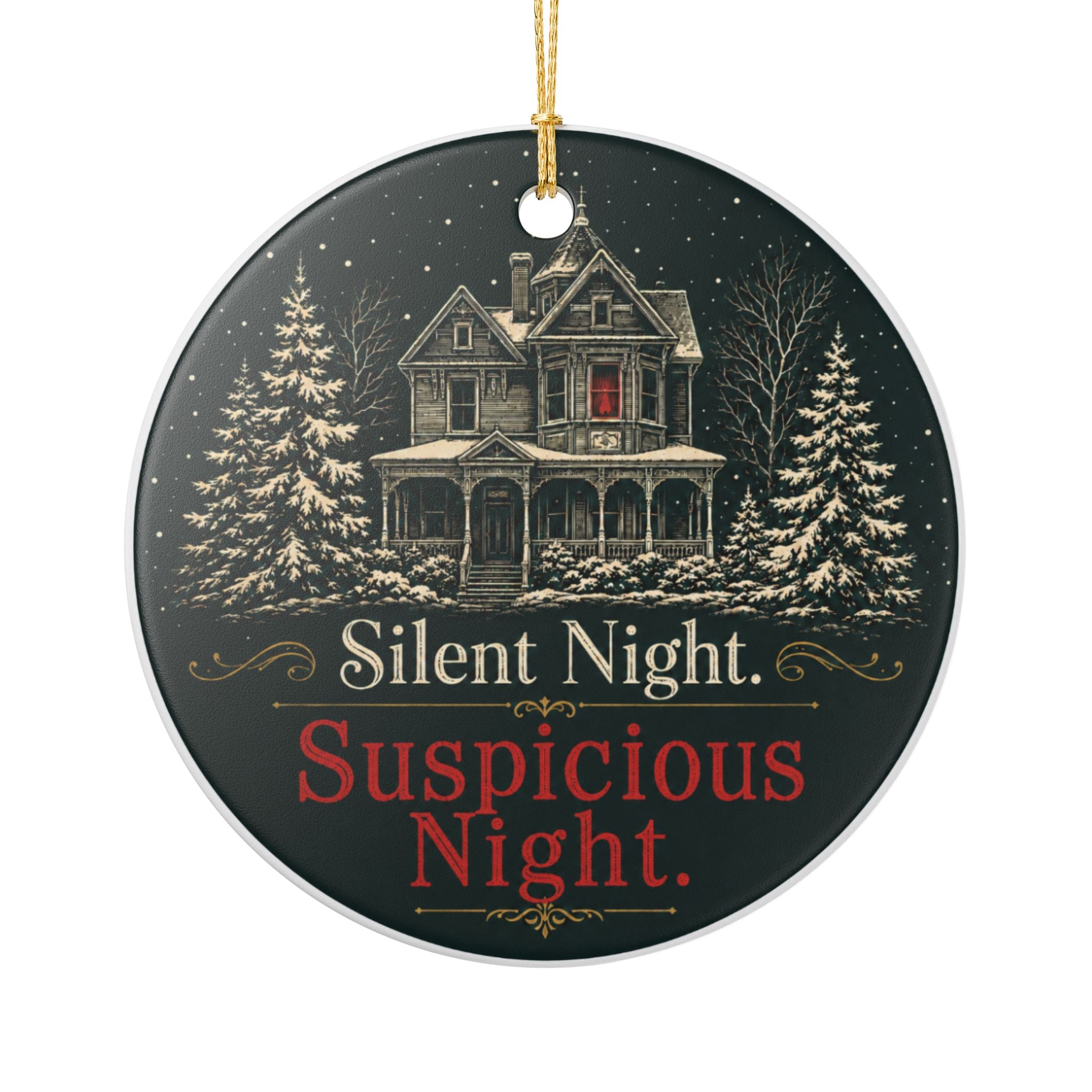 Suspicious Night Christmas Ornament, Mystery Reader Gift, Dark Academia Holiday Decor, Gothic Manor Tree Ornament for Thriller Fans