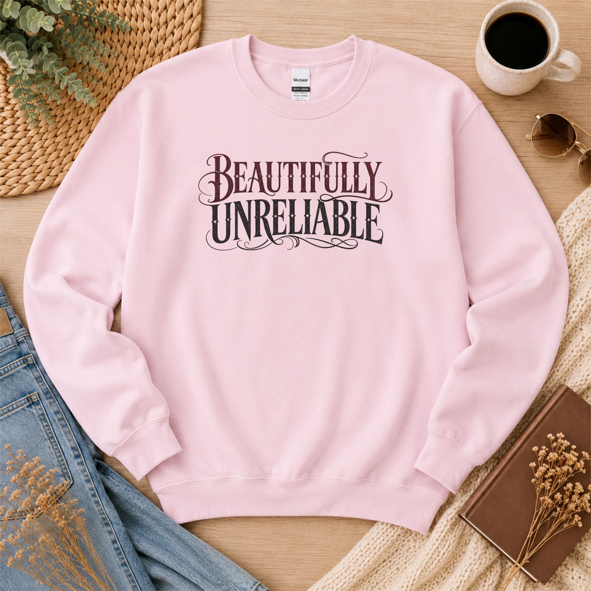 Beautifully Unreliable Sweatshirt, Psychological Thriller Reader Crewneck, Minimalist Book Lover Gift